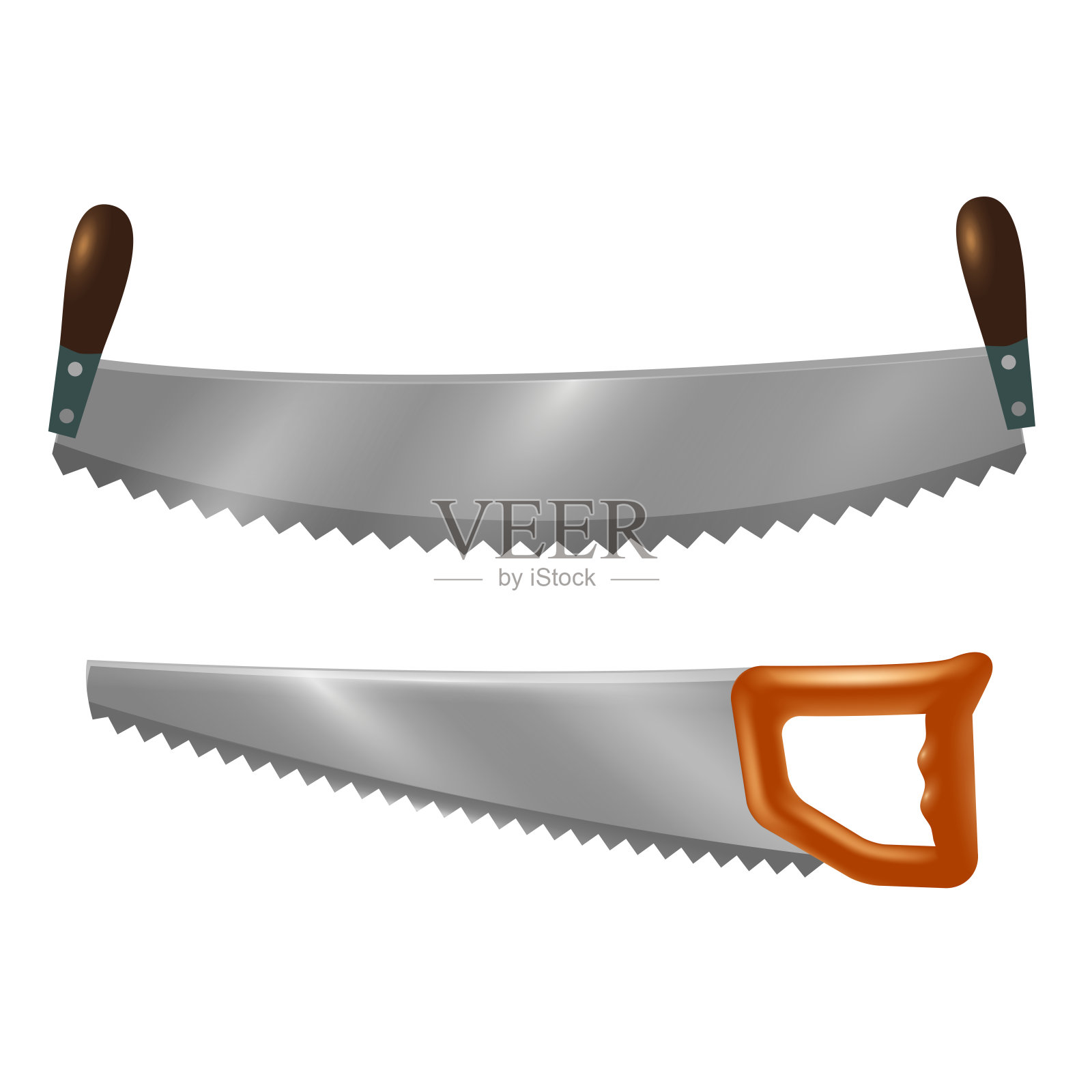 两个锯，一个把柄和两个插画图片素材