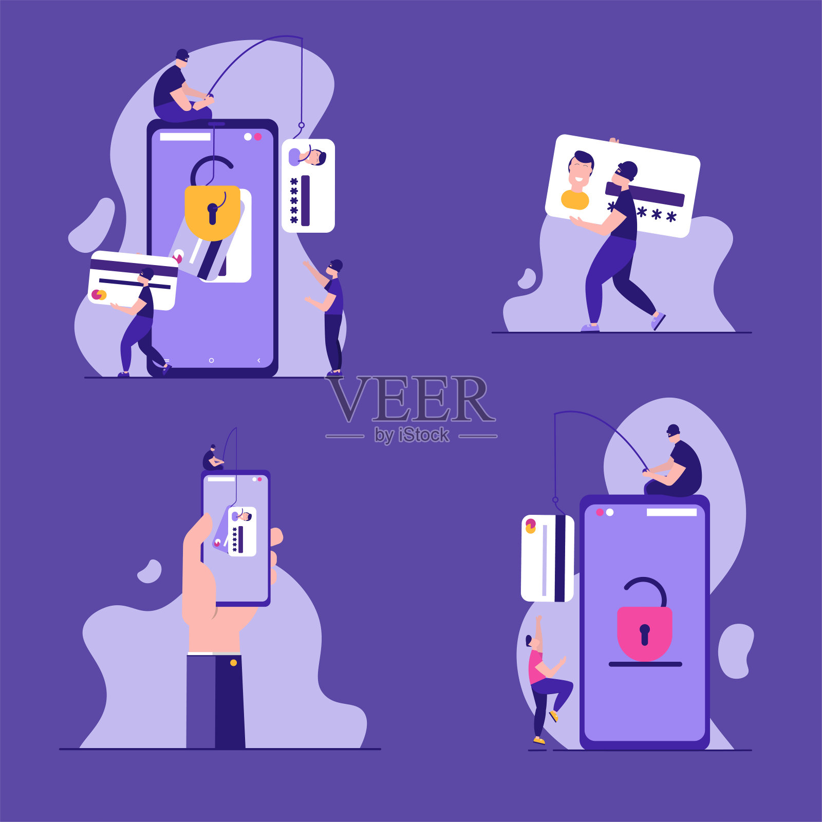 黑客攻击和网络钓鱼攻击的概念插画图片素材