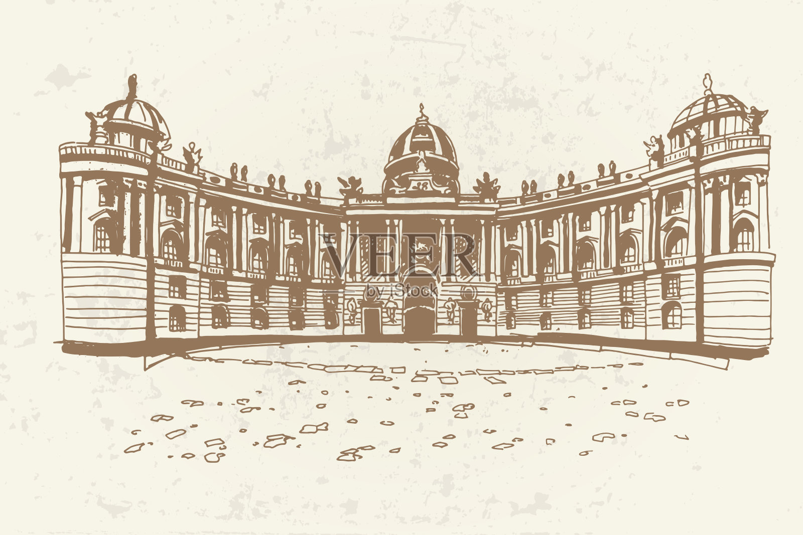 奥地利维也纳圣迈克尔广场(Michaelerplatz)霍夫堡宫的矢量草图插画图片素材