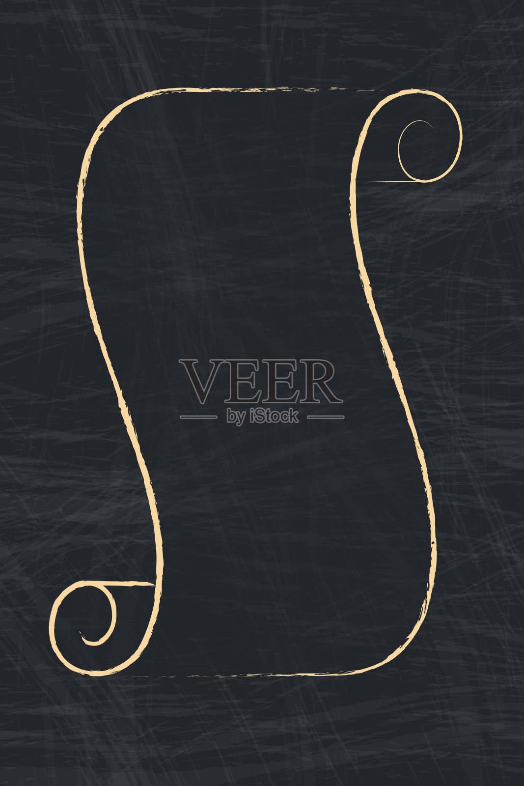 形状纸卷轴。垂直轮廓横幅与空间上的文字纹理黑板背景插画图片素材