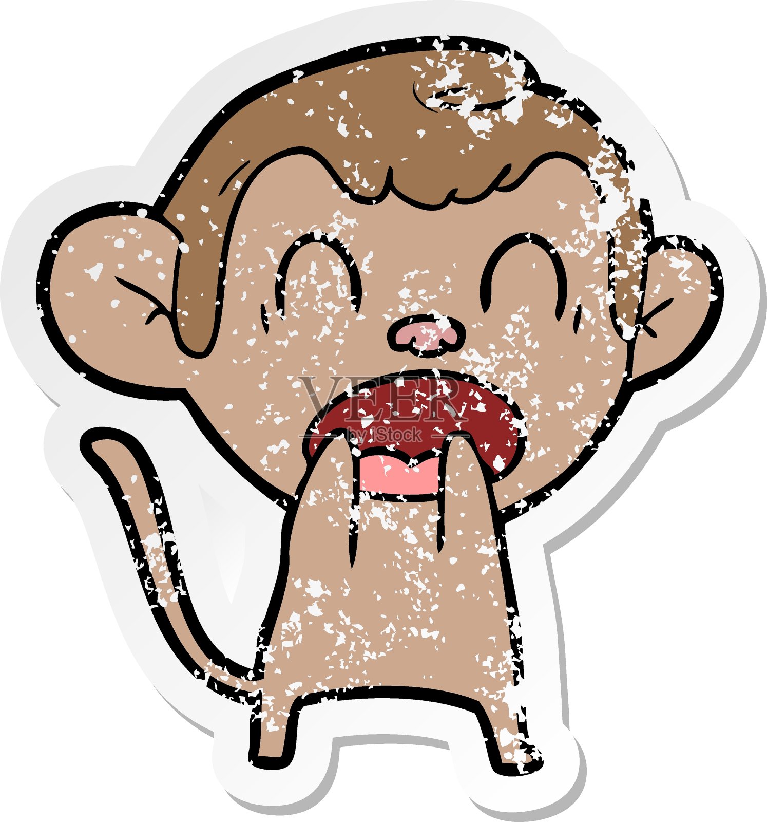 一个叫着的卡通猴子的苦恼贴纸插画图片素材