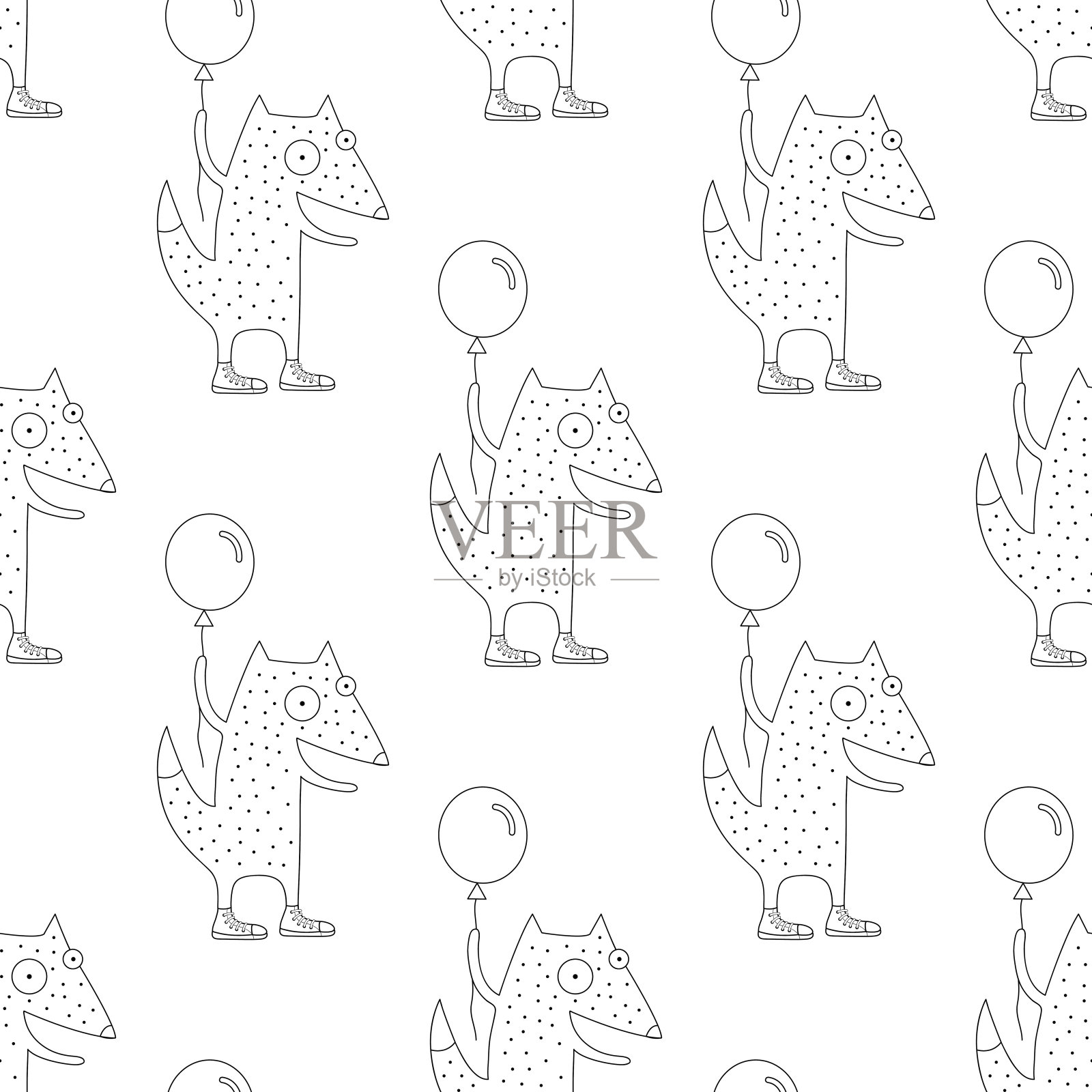 可爱的卡通潮人狐狸夏季矢量无缝模式插画图片素材