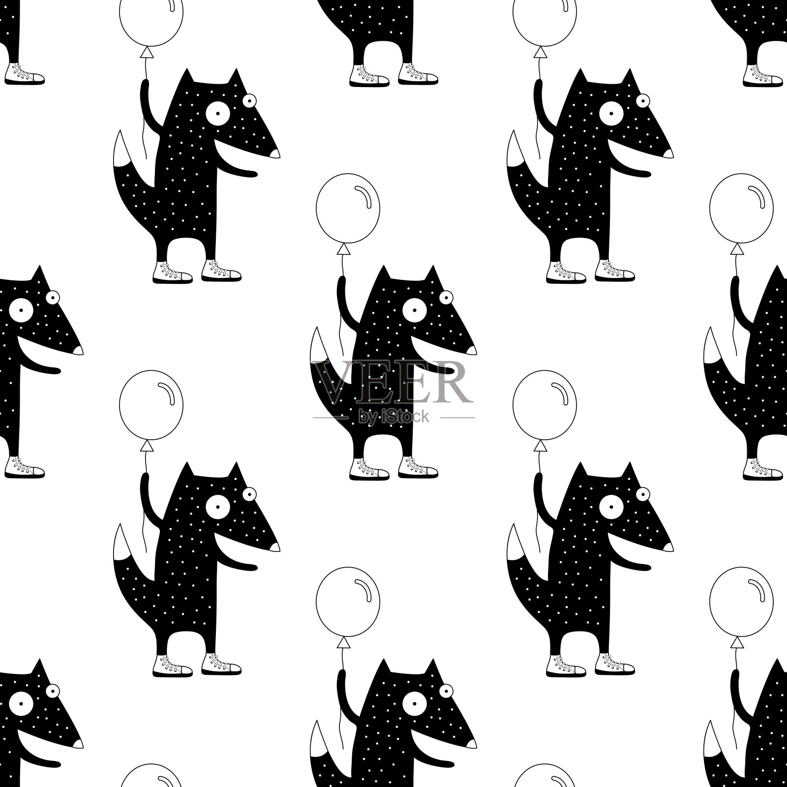 可爱的卡通潮人狐狸夏季矢量无缝模式插画图片素材