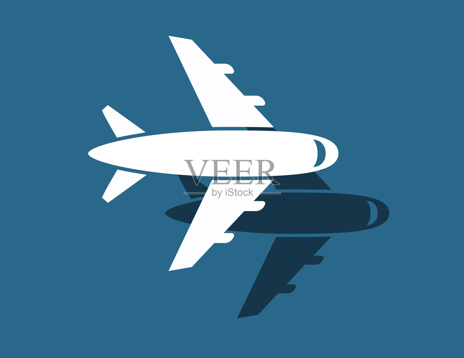 飞机图标在蓝色背景与阴影。图标设计风格扁平化。飞机轮廓。简单的图标。网站页面和移动应用程序设计矢量元素。插画图片素材