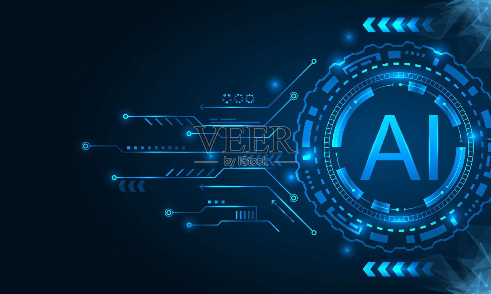 带有HUD元素的人工智能。人工智能和机器学习概念插画图片素材