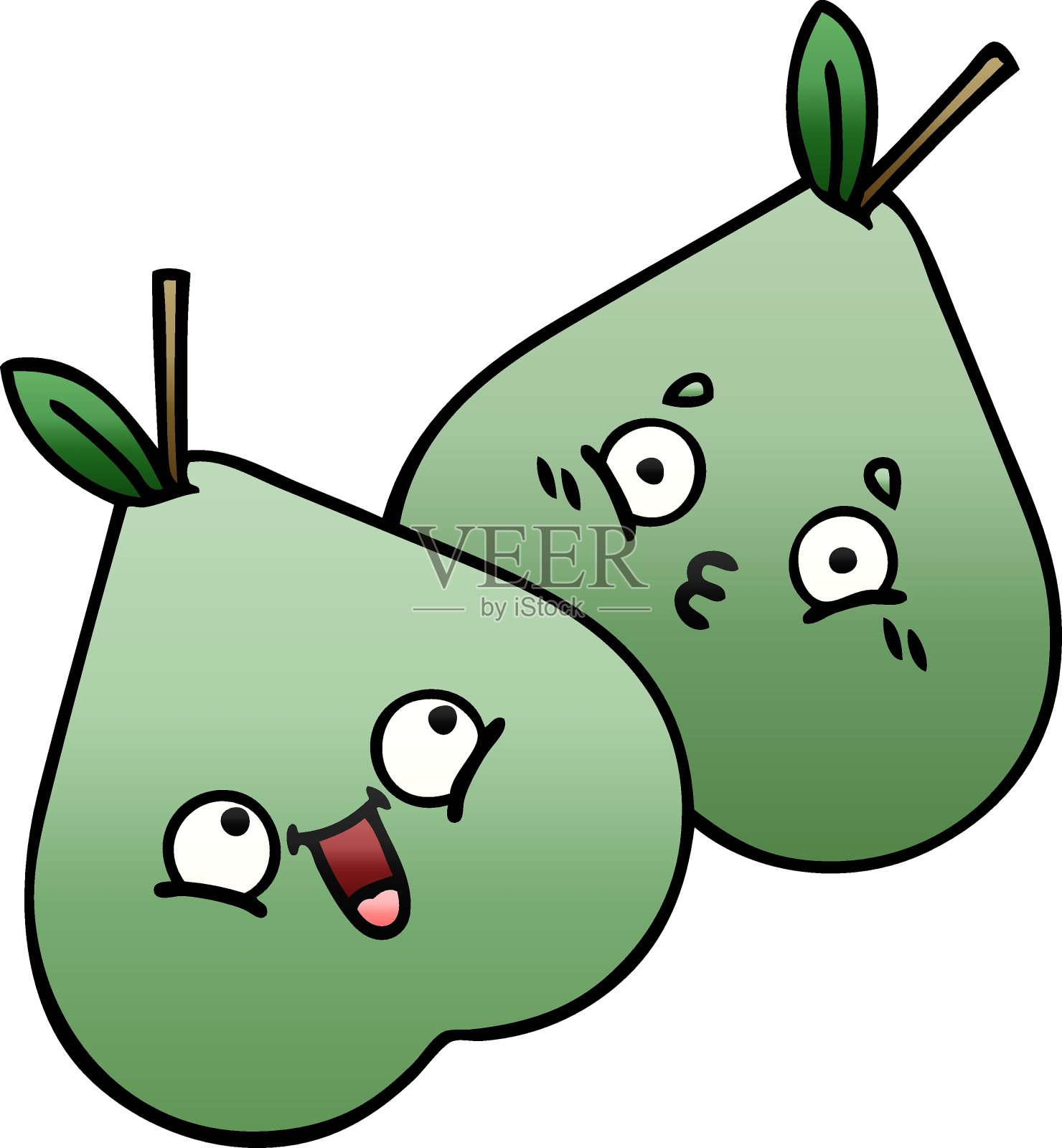 梯度阴影卡通绿色梨插画图片素材