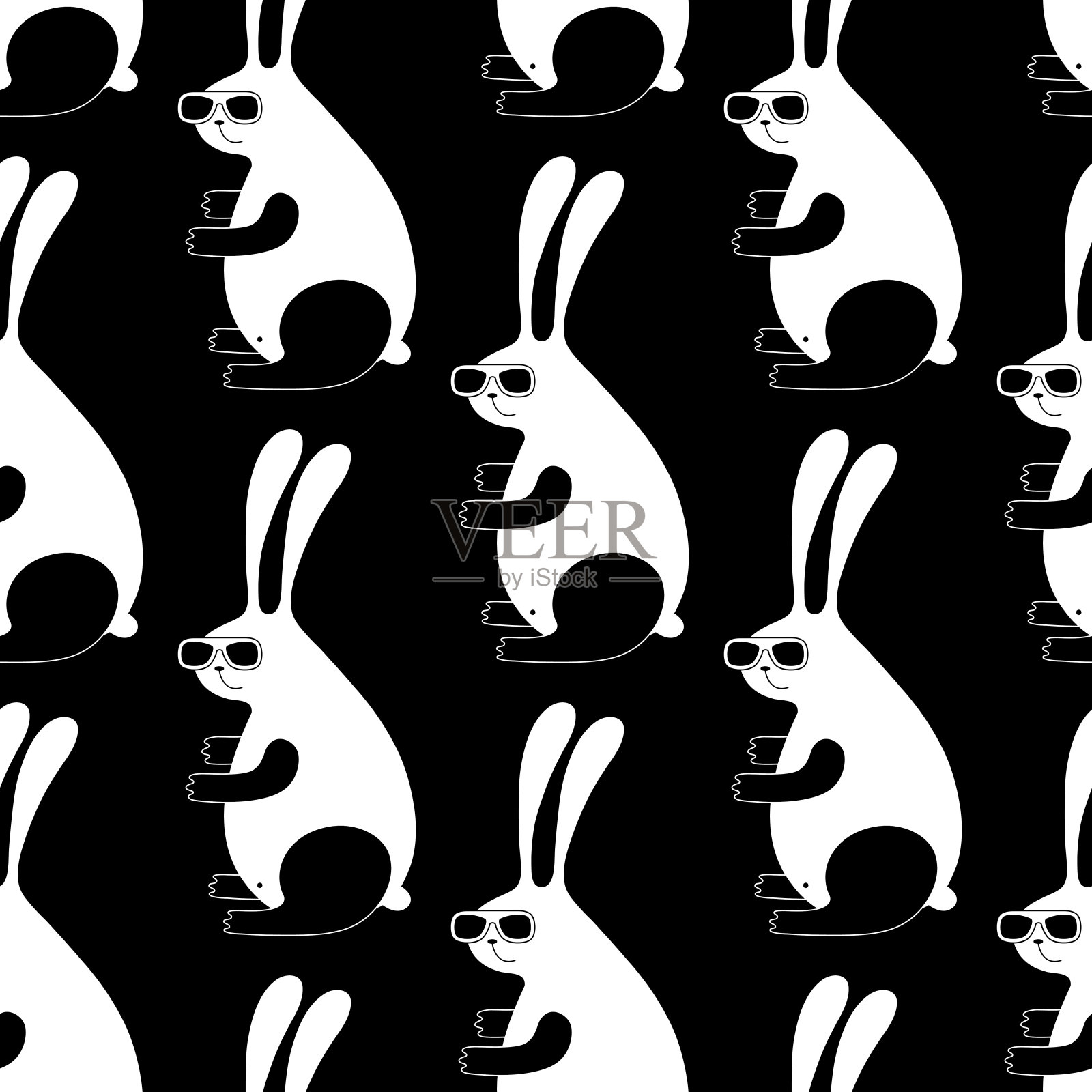 可爱的卡通夏季兔子矢量无缝图案插画图片素材