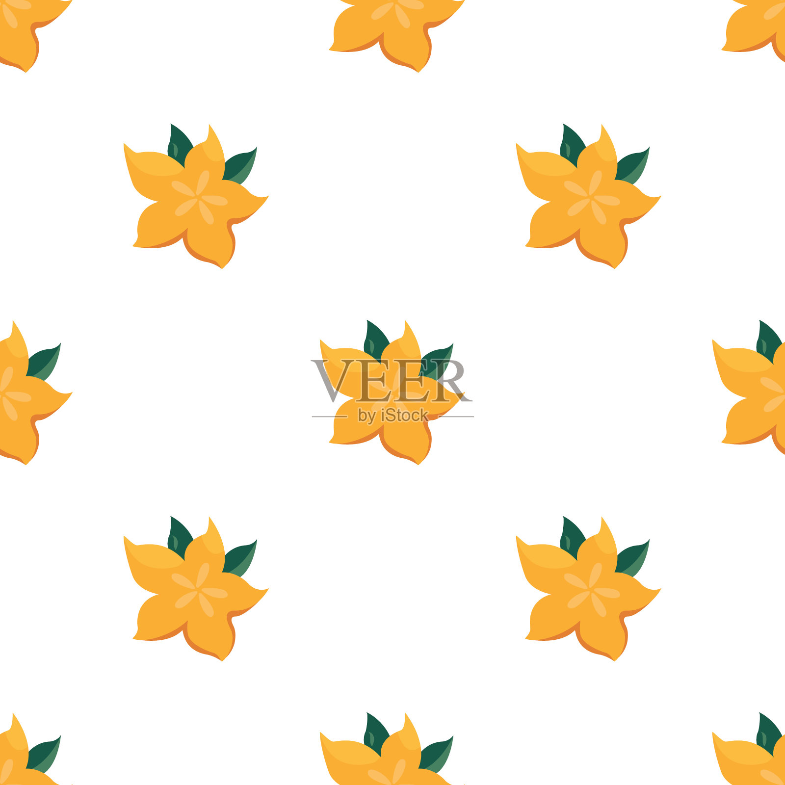 无缝图案与亮黄色杨桃。适用于礼品盒、包装纸、横幅、布匹等插画图片素材