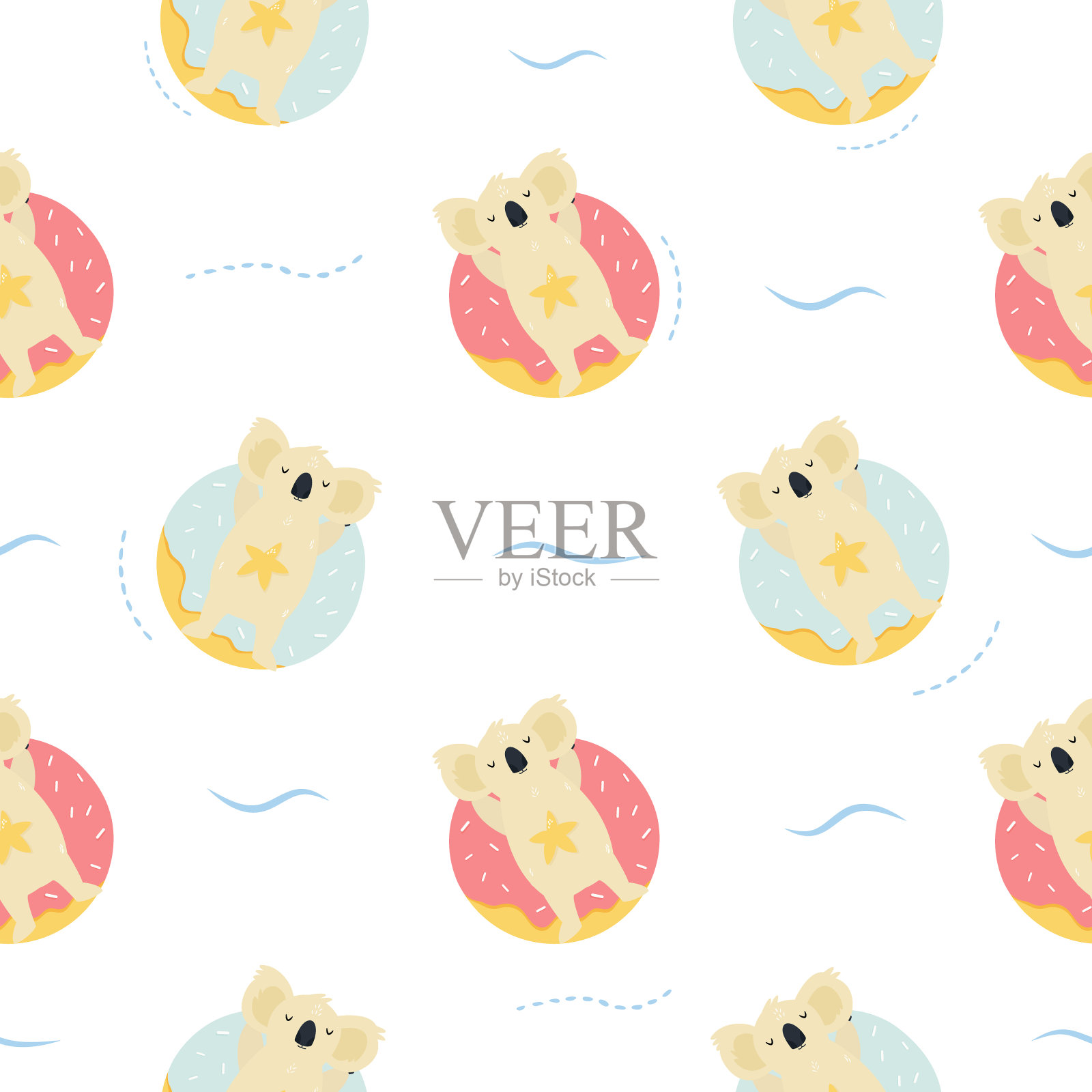 无缝图案可爱的手绘放松考拉。用于礼品盒，纹理，服装，印刷品插画图片素材