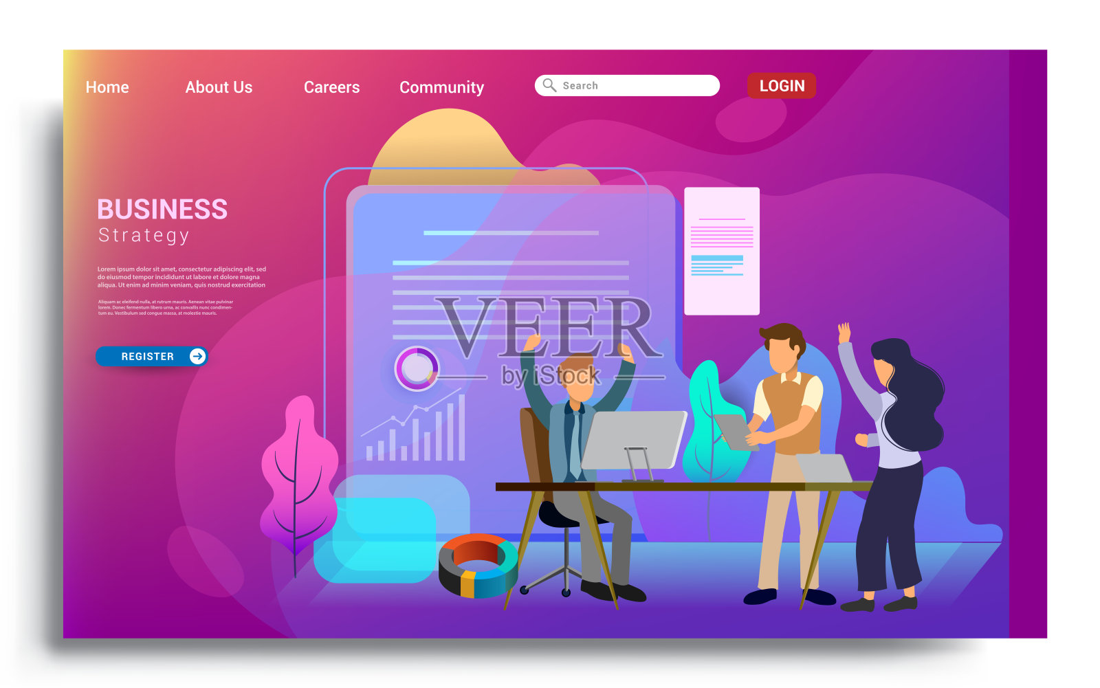 社会化媒体营销登陆页模板。现代扁平化设计理念的网页设计适用于网站和手机网站。设计模板素材