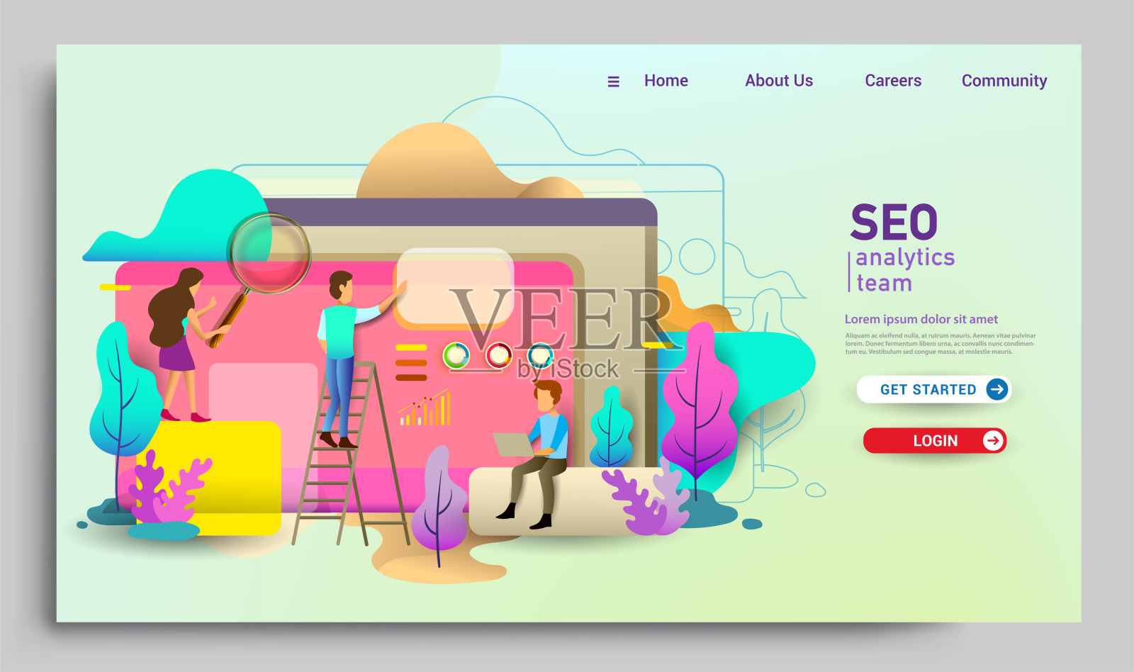 社会化媒体营销登陆页模板。现代扁平化设计理念的网页设计适用于网站和手机网站。设计模板素材