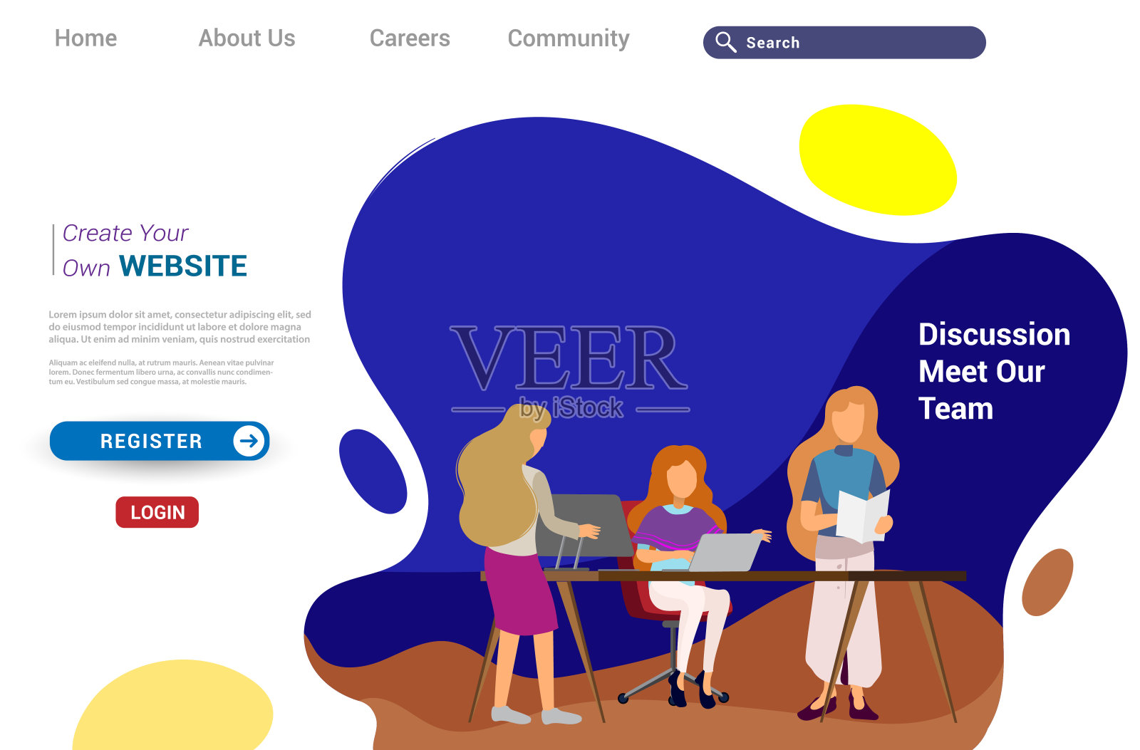 设计网页模板的团队合作概念，业务战略，分析和想法。插画图片素材