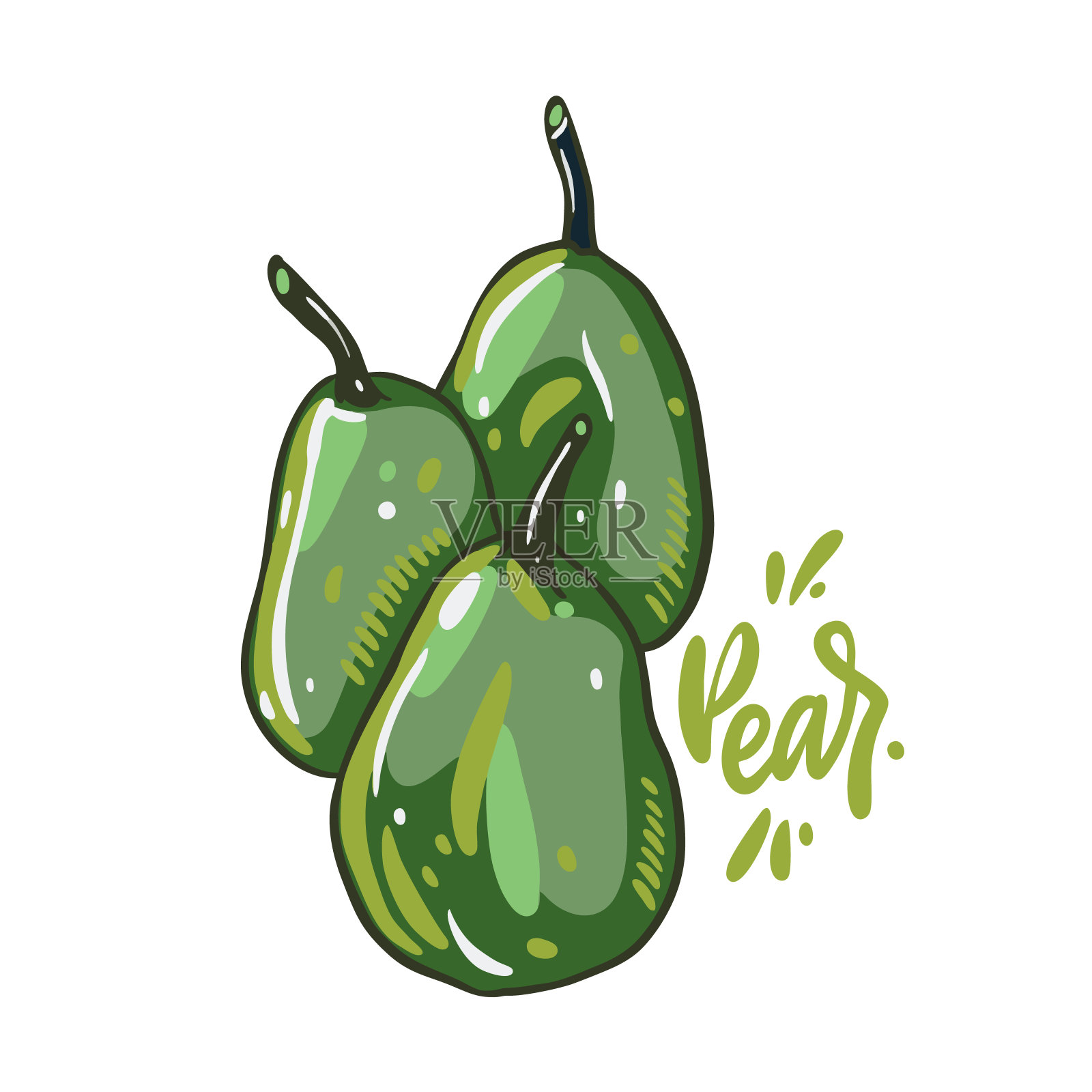 绿梨手绘矢量插图。卡通风格。插画图片素材