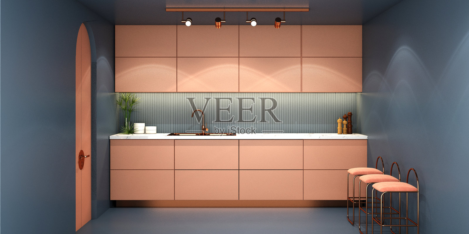 厨房室内设计采用现代风格，3d渲染，3d插画插画图片素材