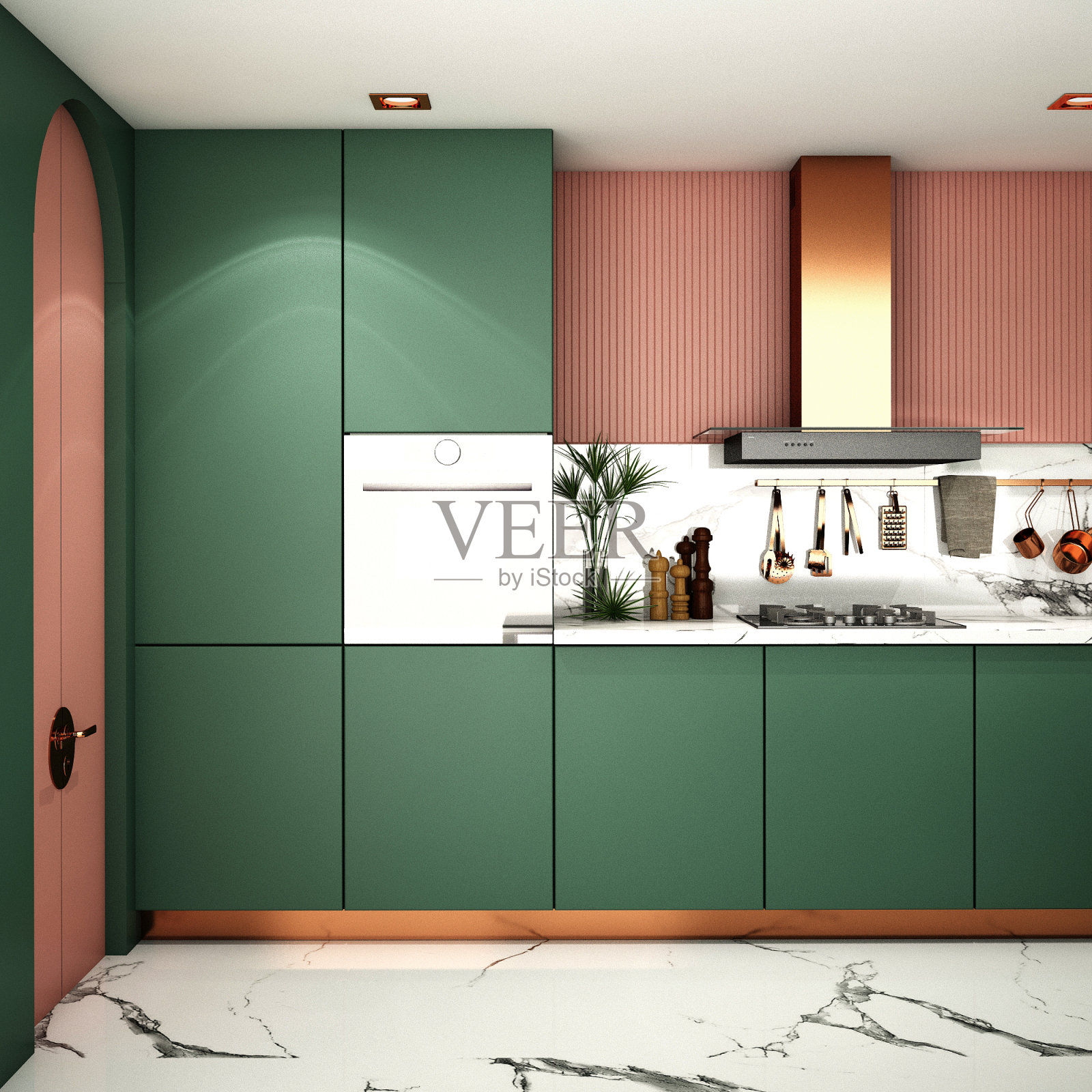 厨房室内设计采用现代风格，3d渲染，3d插画插画图片素材