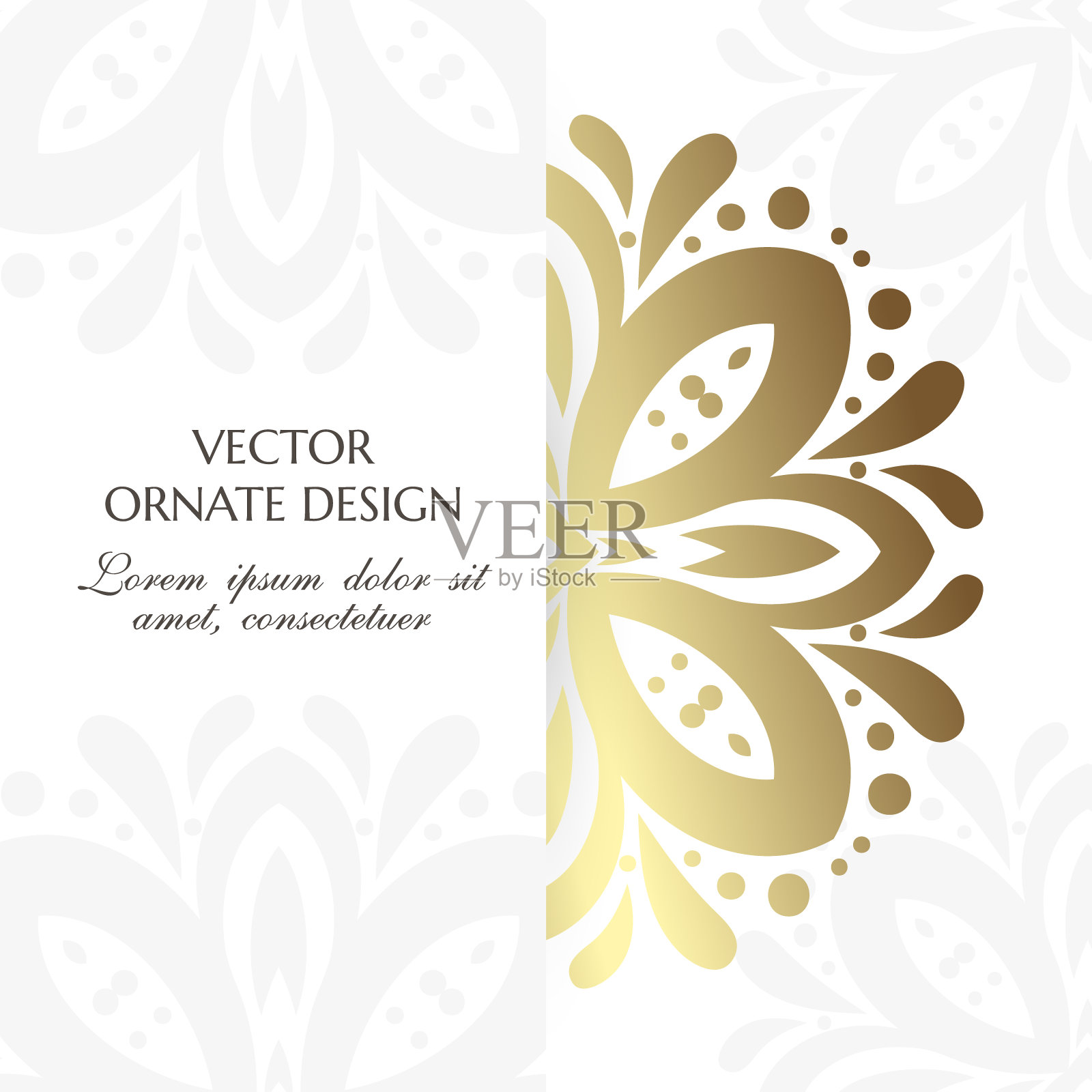 青铜花卉装饰。白色背景上有装饰元素的方形横幅。插画图片素材