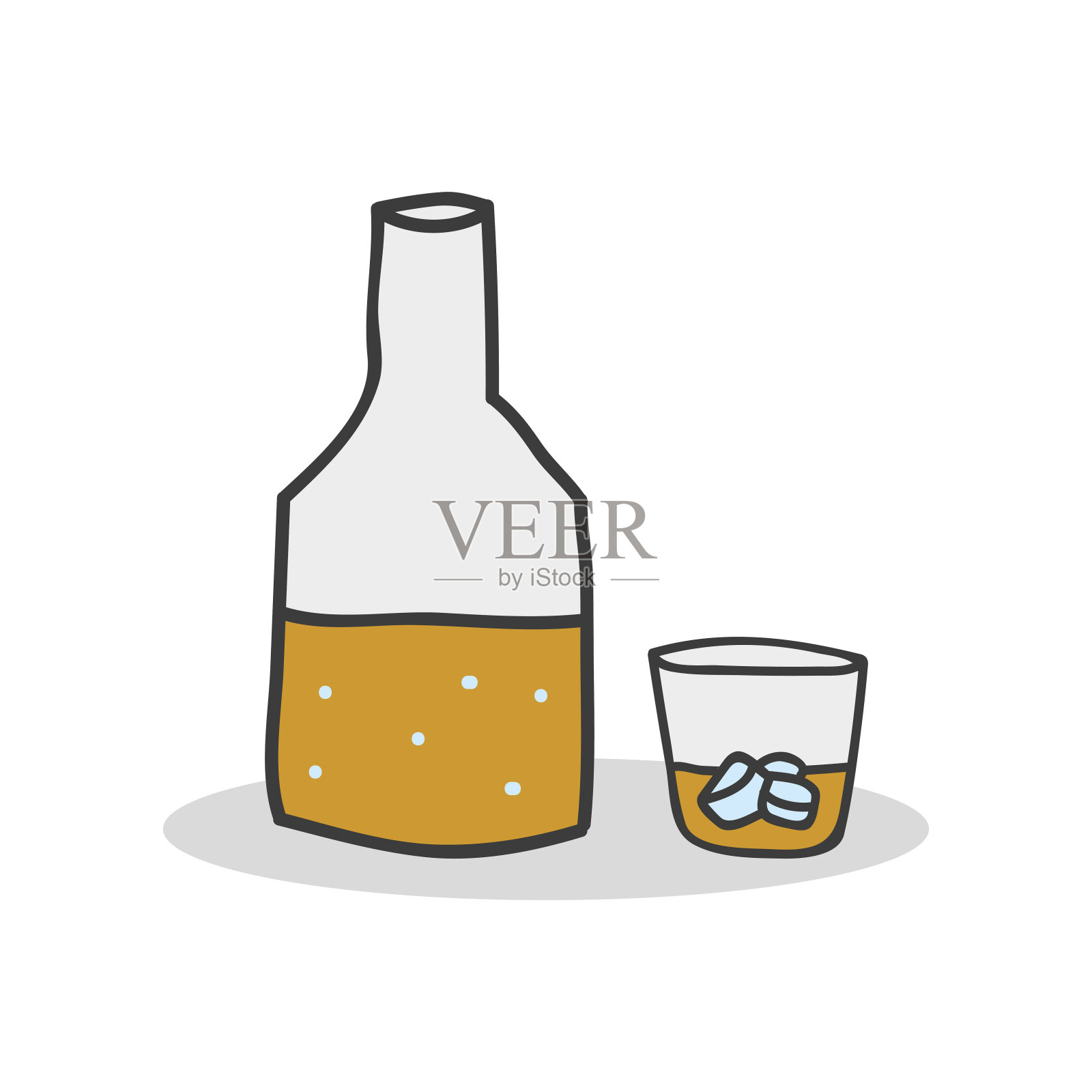 海报模板与一个瓶子和一个玻璃在卡通风格。插画图片素材