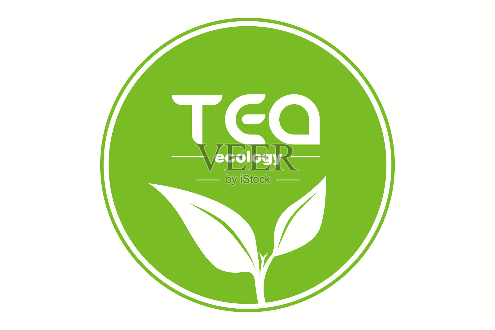 白色背景上孤立的绿茶叶子标志。绿茶图标。Eco叶贴纸。插画图片素材