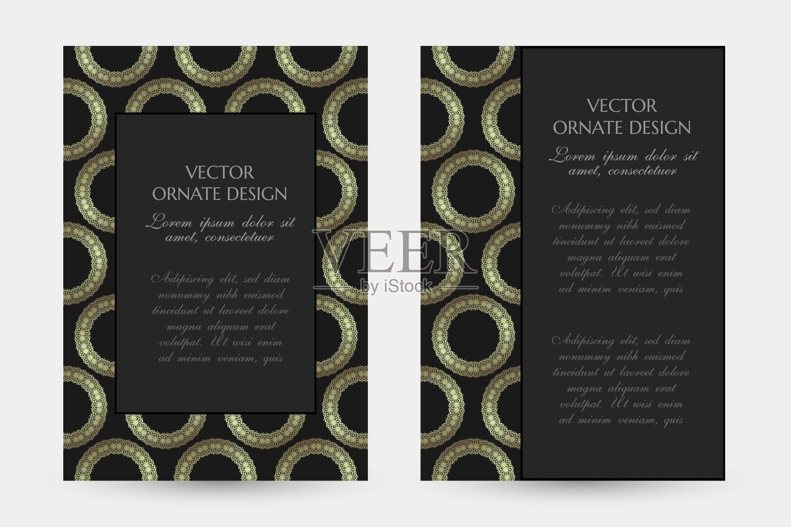 青铜装饰。豪华垂直海报与装饰框架和边界上的黑色背景。插画图片素材