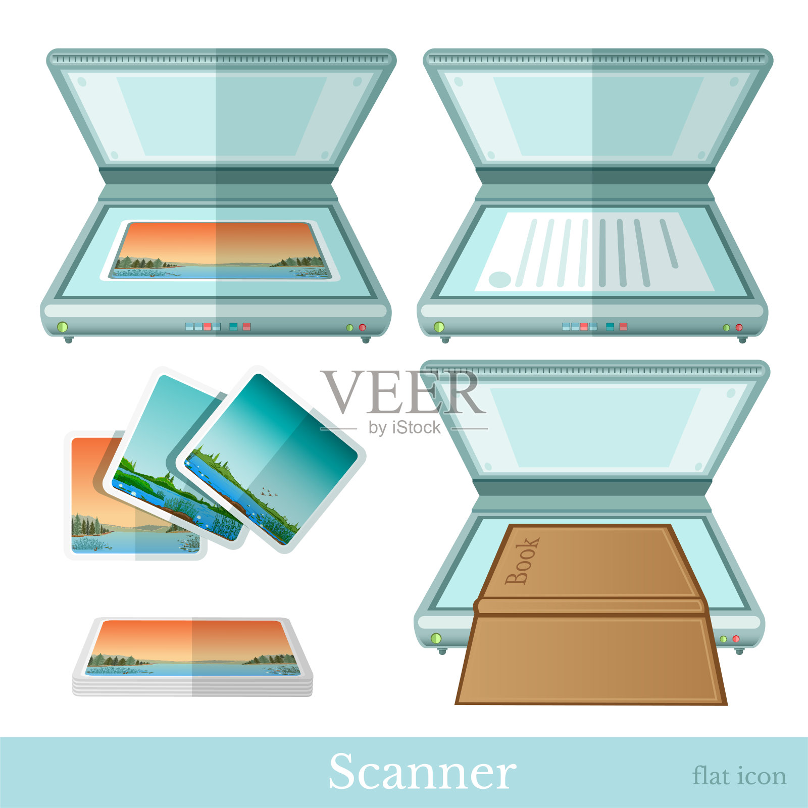 平面扫描仪使扫描从纸书图片图标上的白色插画图片素材