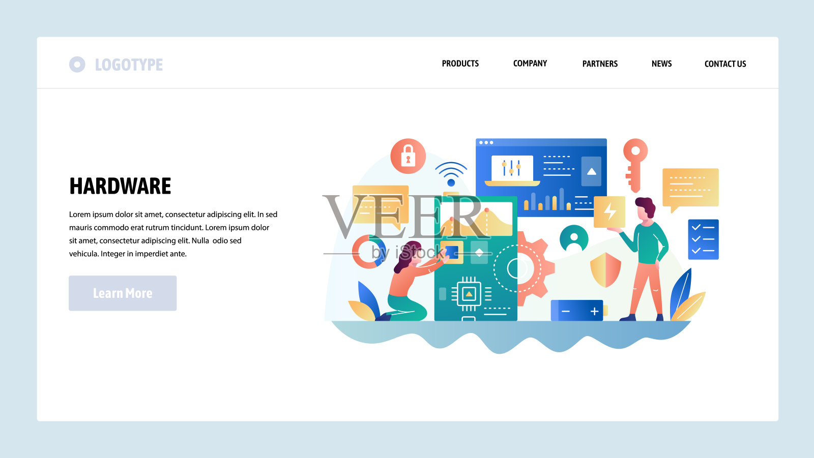 矢量网站设计模板。计算机硬件和集成电路。电脑芯片。用于网站和手机开发的着陆页面概念。现代平面插图设计模板素材