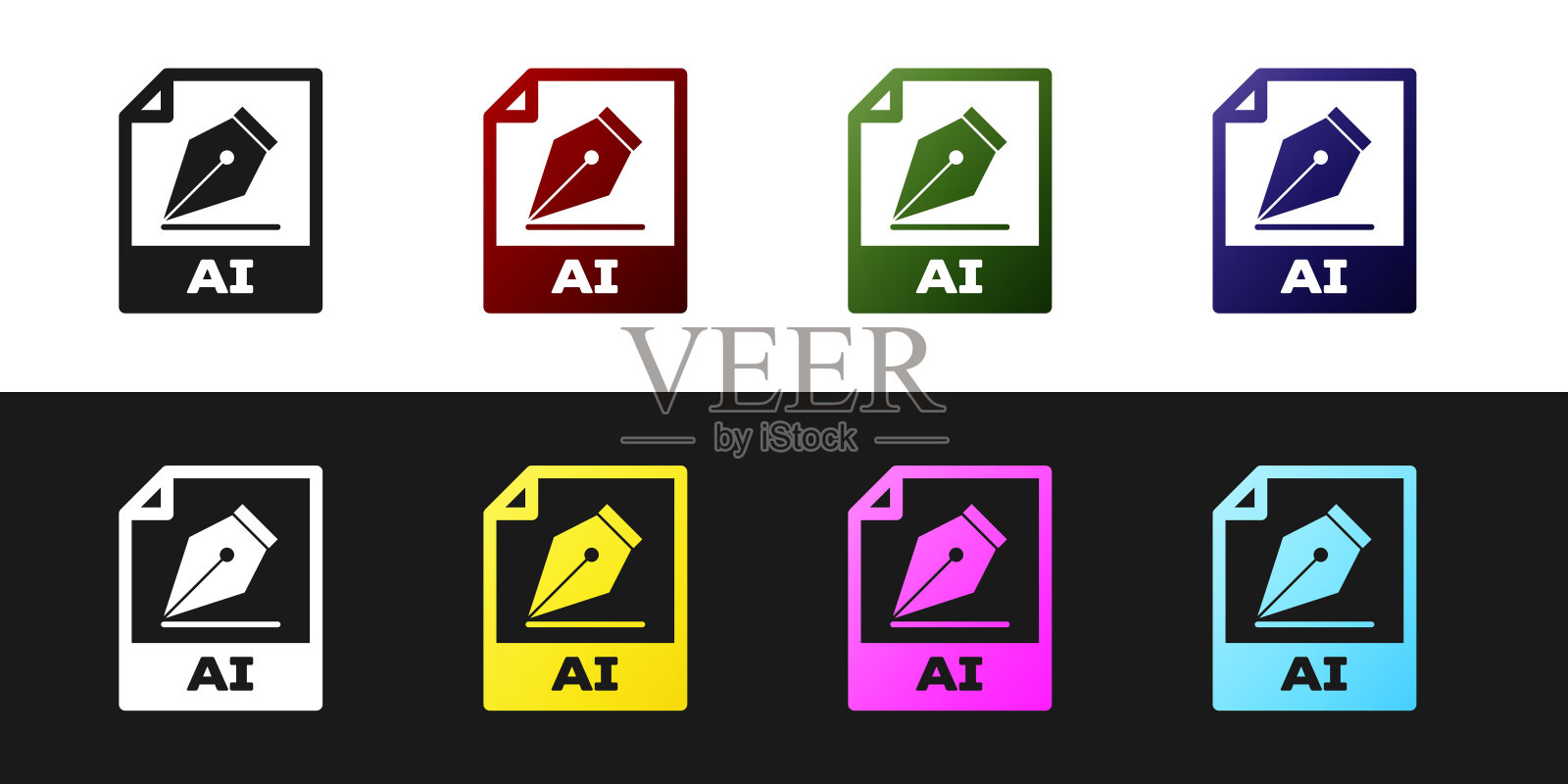 设置AI文件文档图标。下载ai按钮图标孤立的黑白背景。AI文件的象征。矢量图图标素材