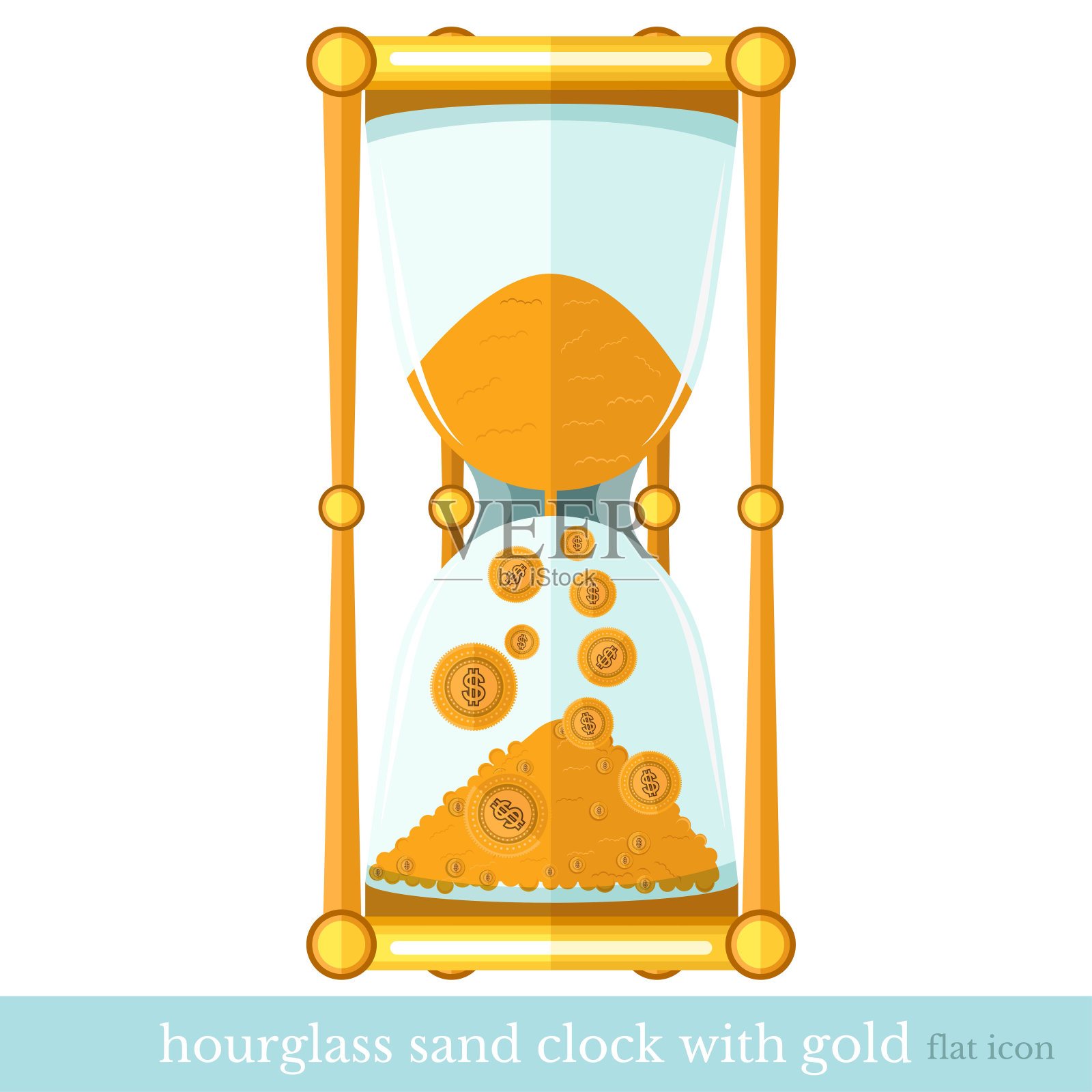 平面商业图标沙沙漏与金钱硬币在白色设计元素图片
