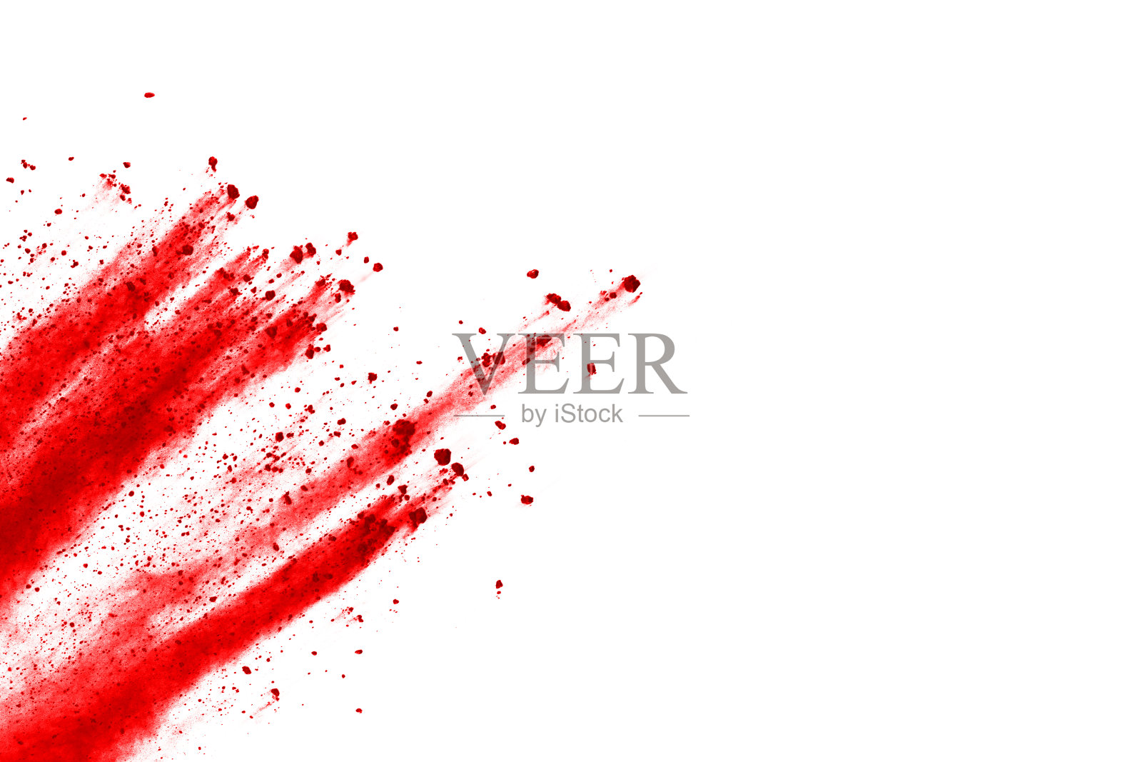 冻结运动红色粉末爆炸，孤立在白色背景。照片摄影图片