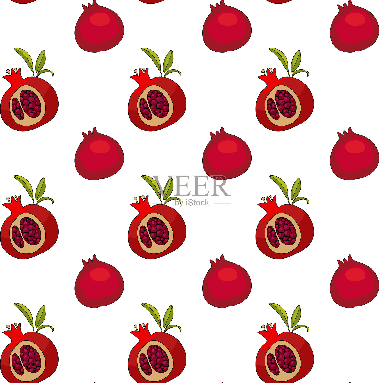 红石榴果实，矢量无缝图案。插画图片素材