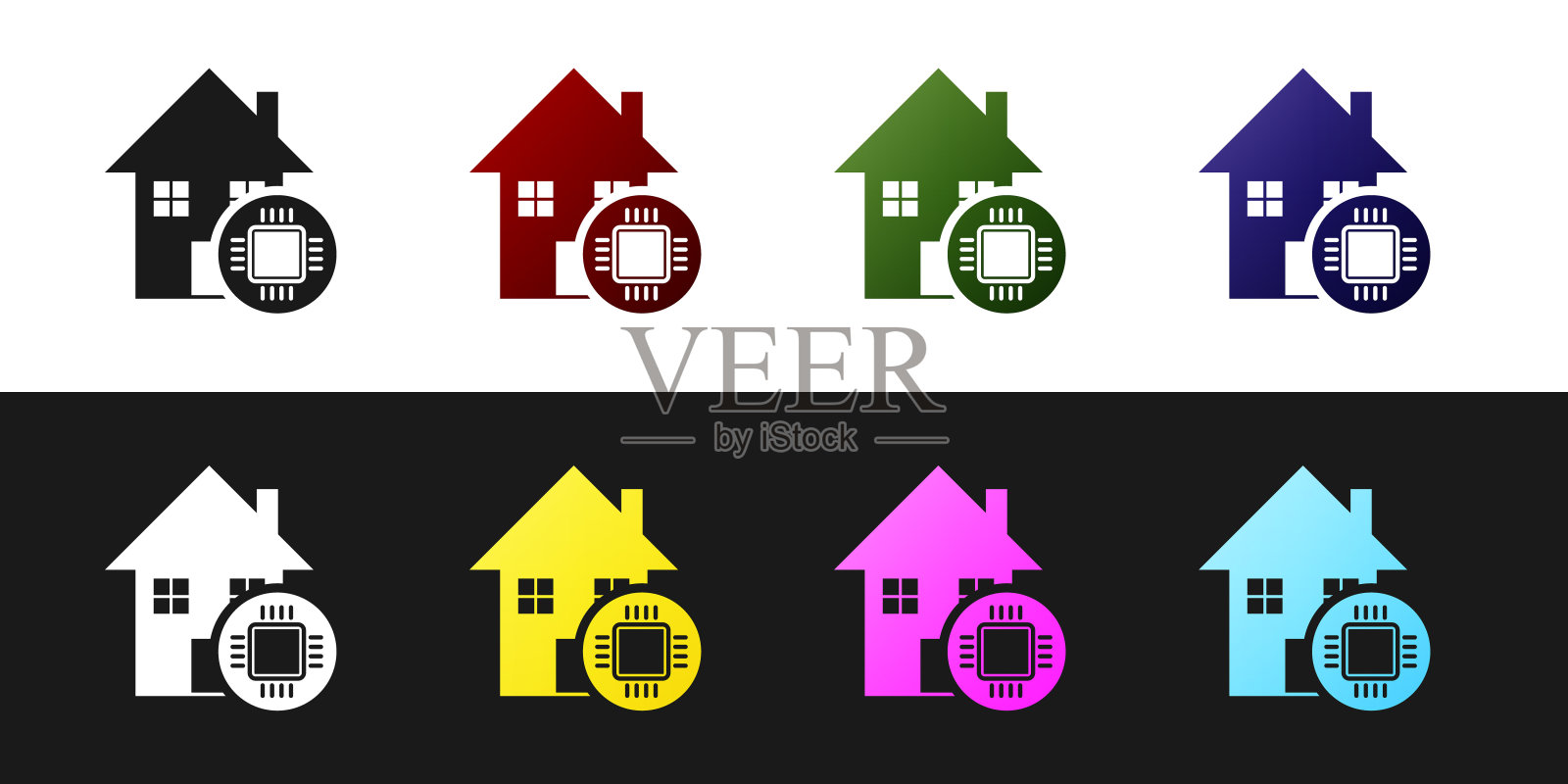 设置智能家居图标隔离在黑色和白色背景。远程控制。矢量图图标素材