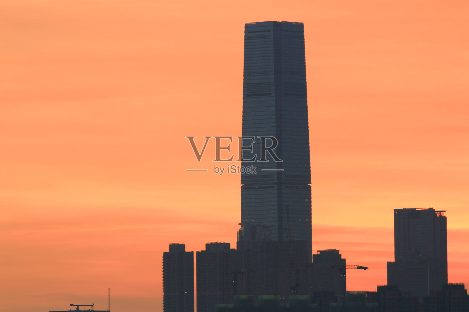 香港日落与建筑物剪影照片摄影图片