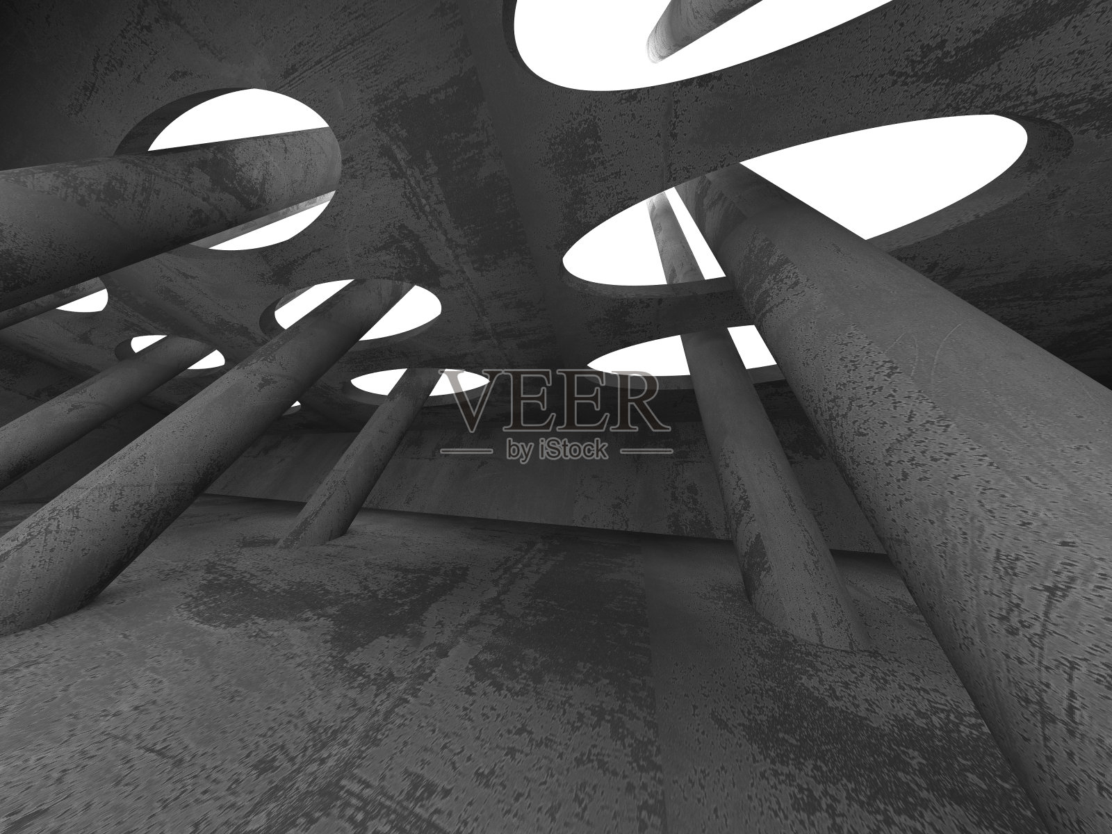 黑暗的地下室空房间内部。混凝土墙照片摄影图片