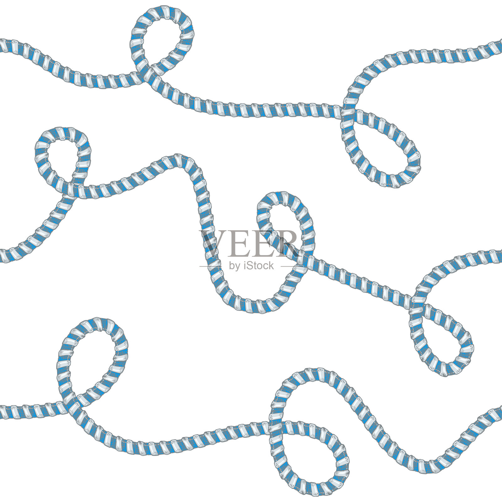 无缝图案与复古手绘银链在白色背景。绘画雕刻纹理。适合时尚，纺织，装饰框架，游艇风格的名片插画图片素材