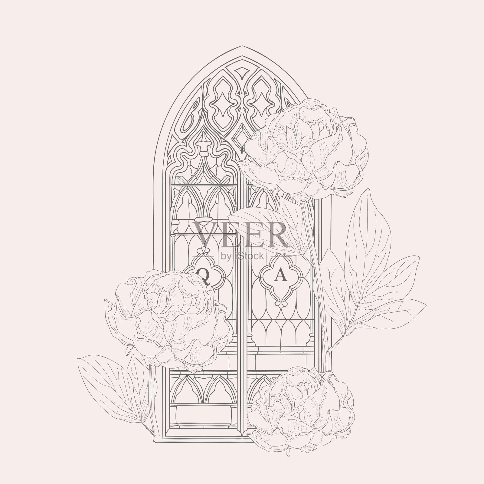 矢量手绘老哥特式窗户插图插画图片素材
