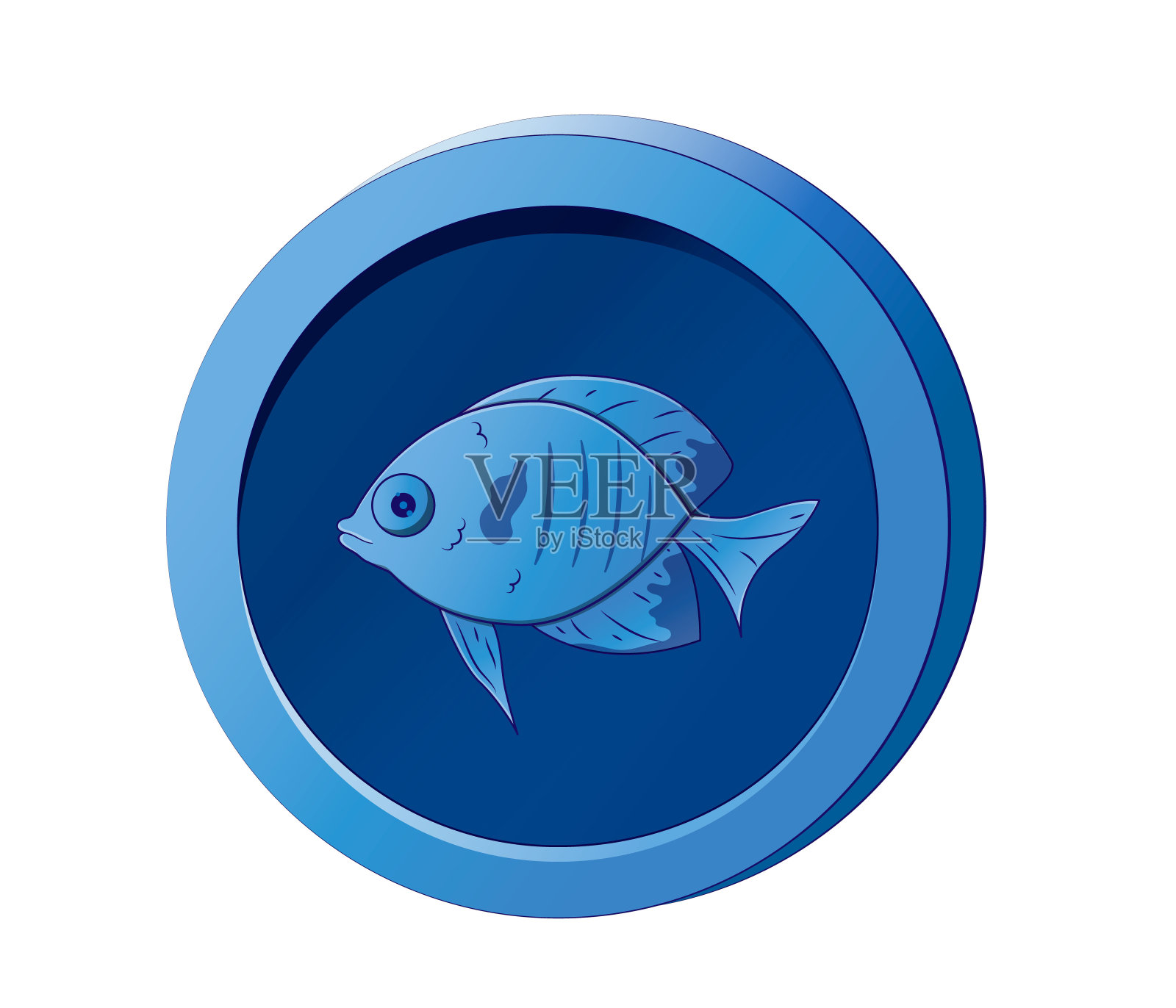 有鱼图案的蓝色硬币。游戏设计的矢量插图插画图片素材
