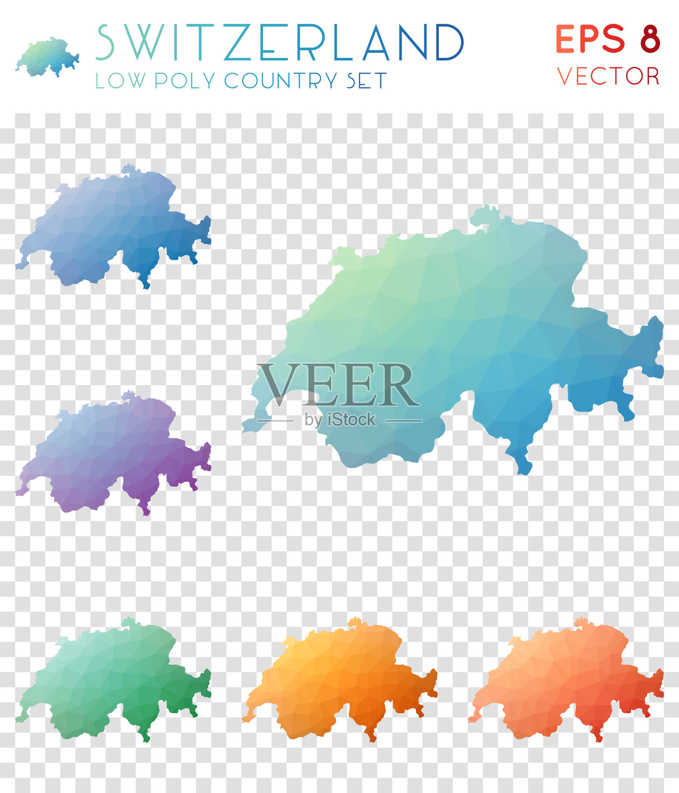 瑞士几何多边形地图，马赛克风格的乡村收藏。插画图片素材