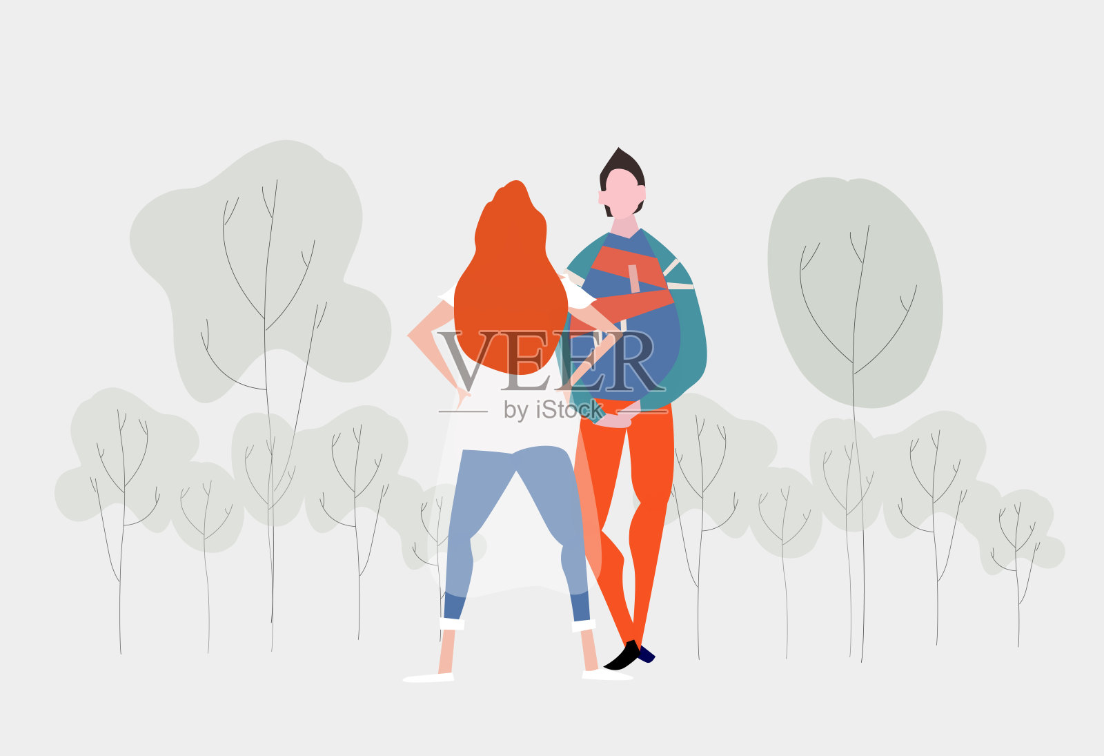 年轻的女人和男人在公园聊天。关系,控制概念插画图片素材