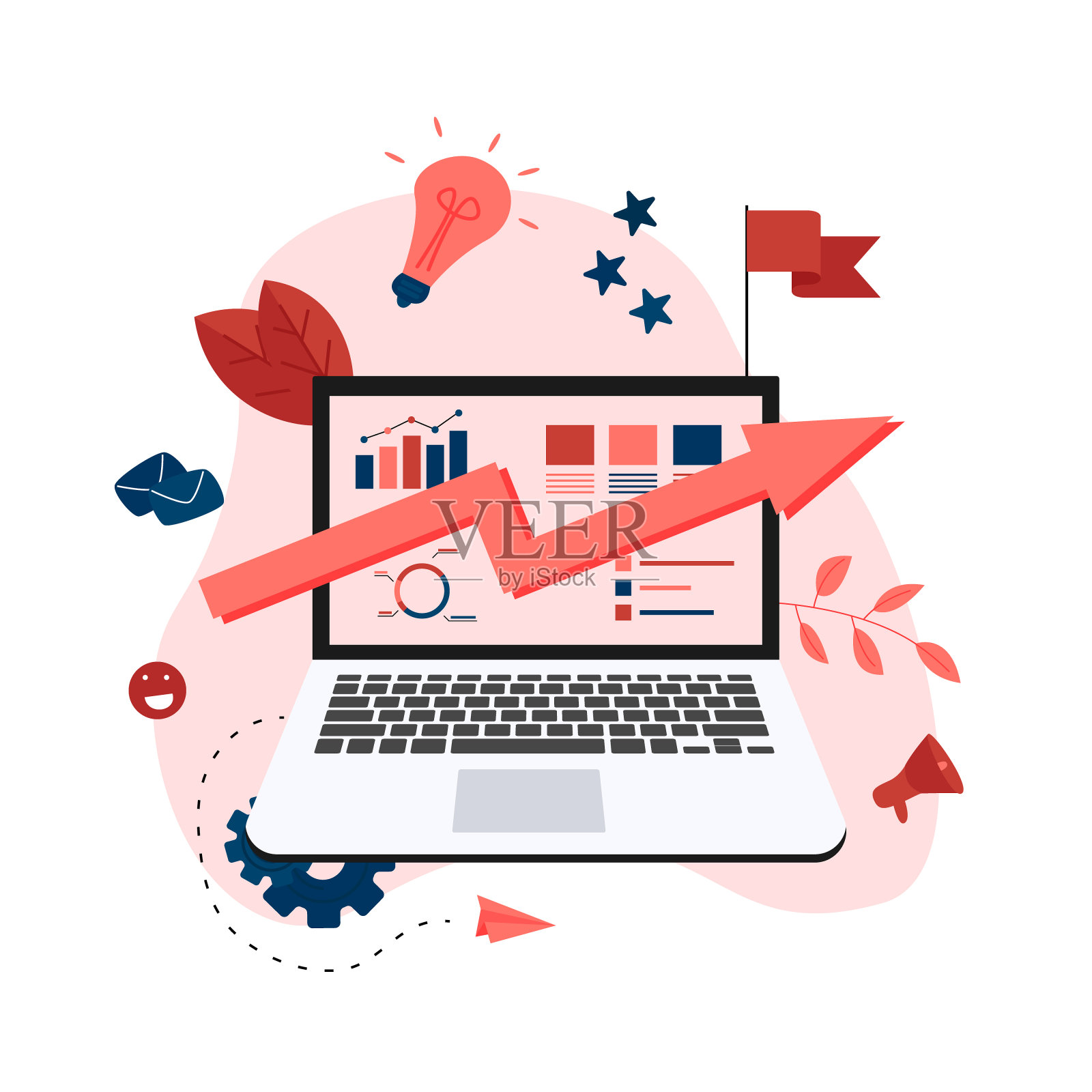 摘要业务增长粉色箭头。金融的概念。插画图片素材