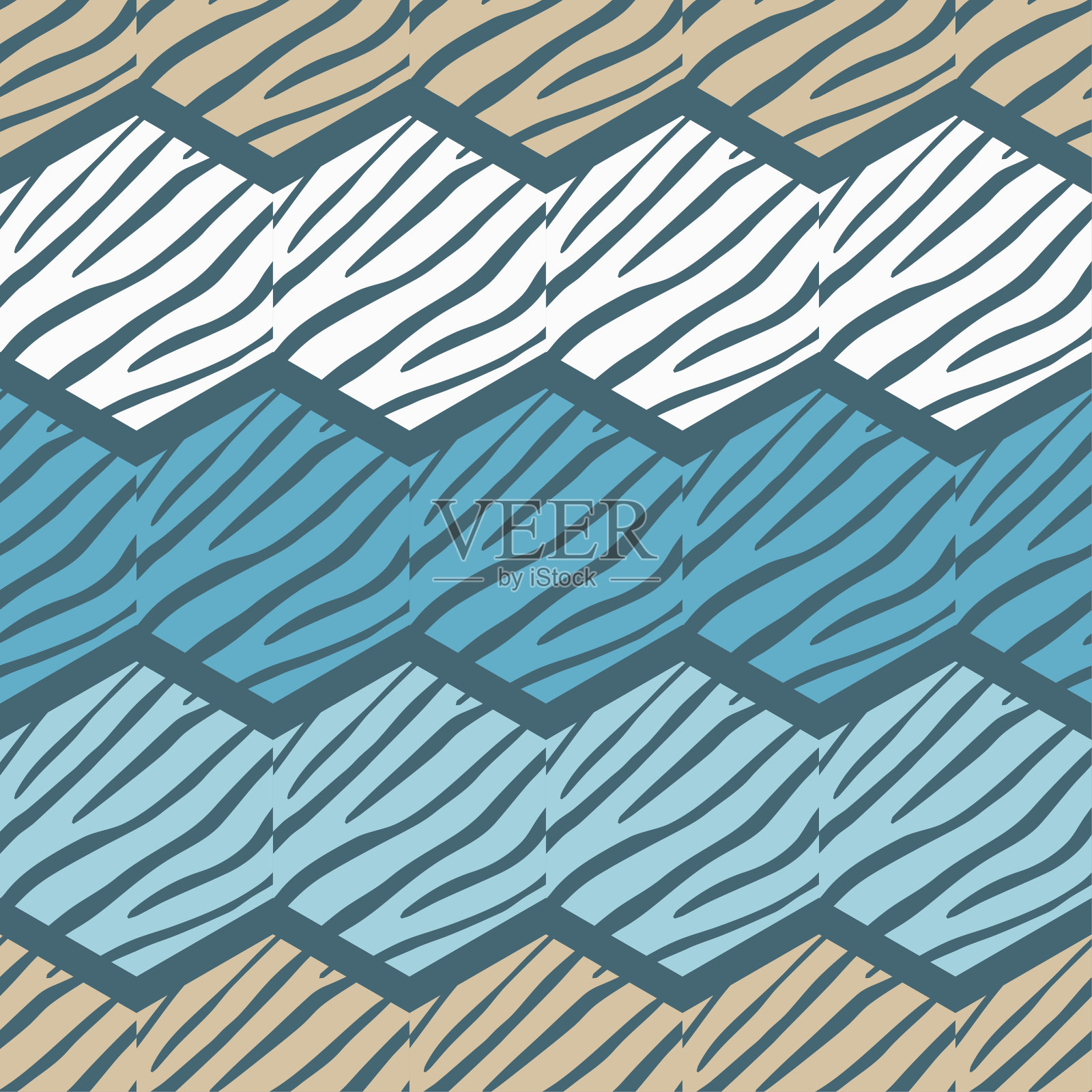 时尚的无缝图案设计。六边形和斑马条纹。插画图片素材