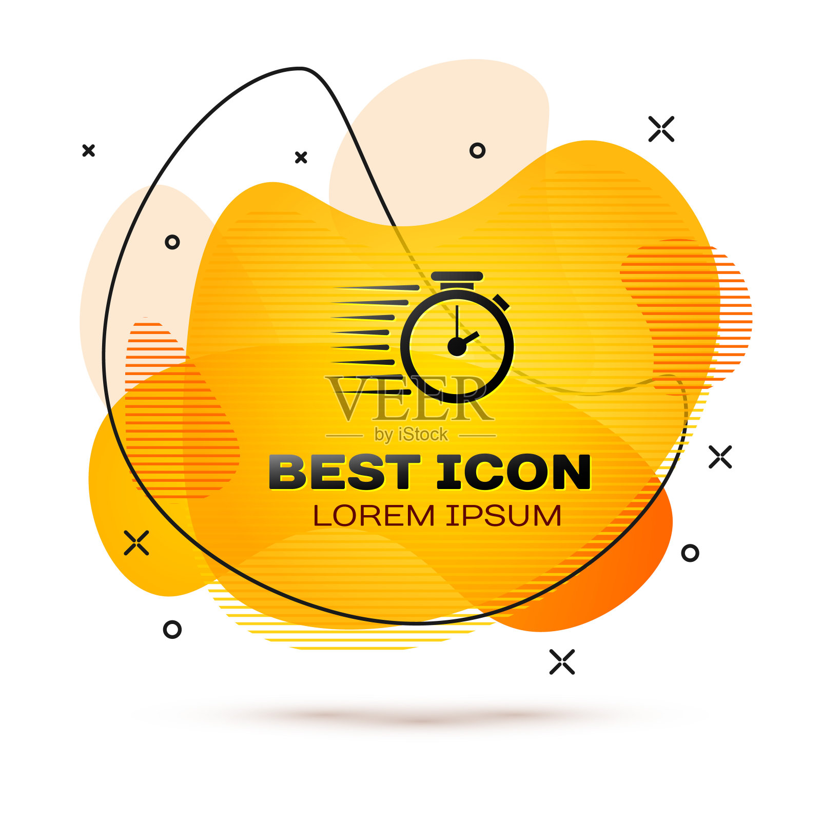 黑色秒表图标孤立在白色背景。时间计时器的迹象。液颜色的旗帜。矢量图图标素材