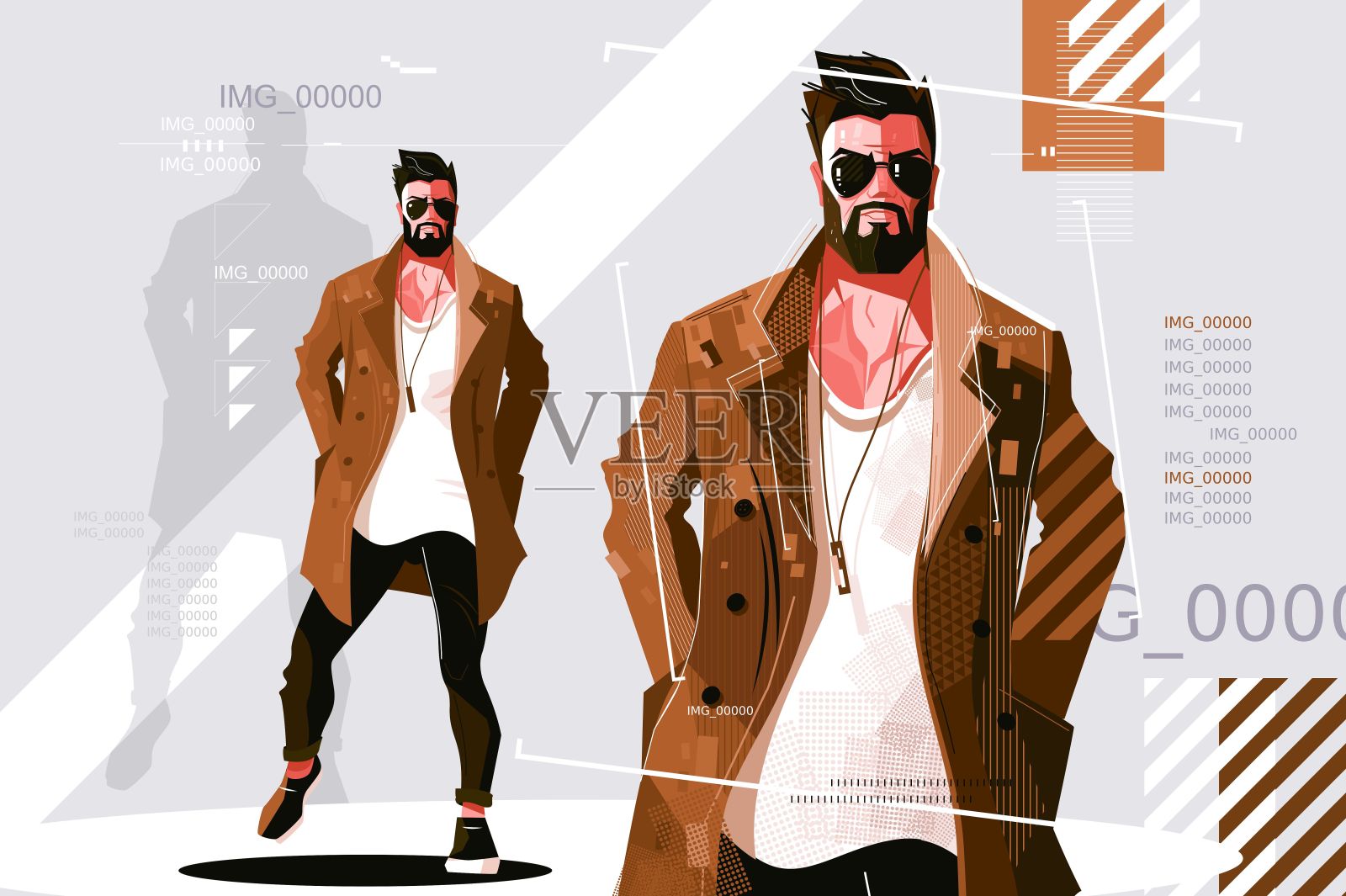 穿着大衣的时尚男人插画图片素材