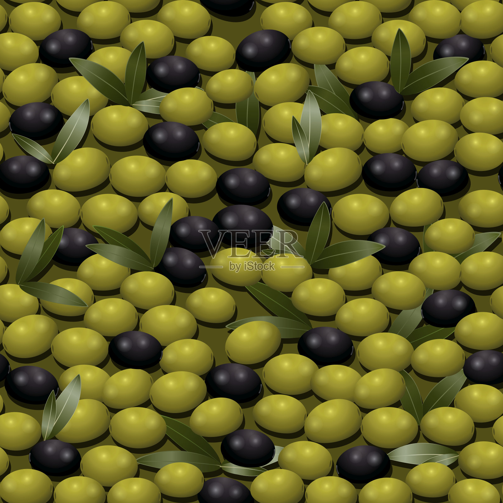 无缝模式与绿橄榄插画图片素材