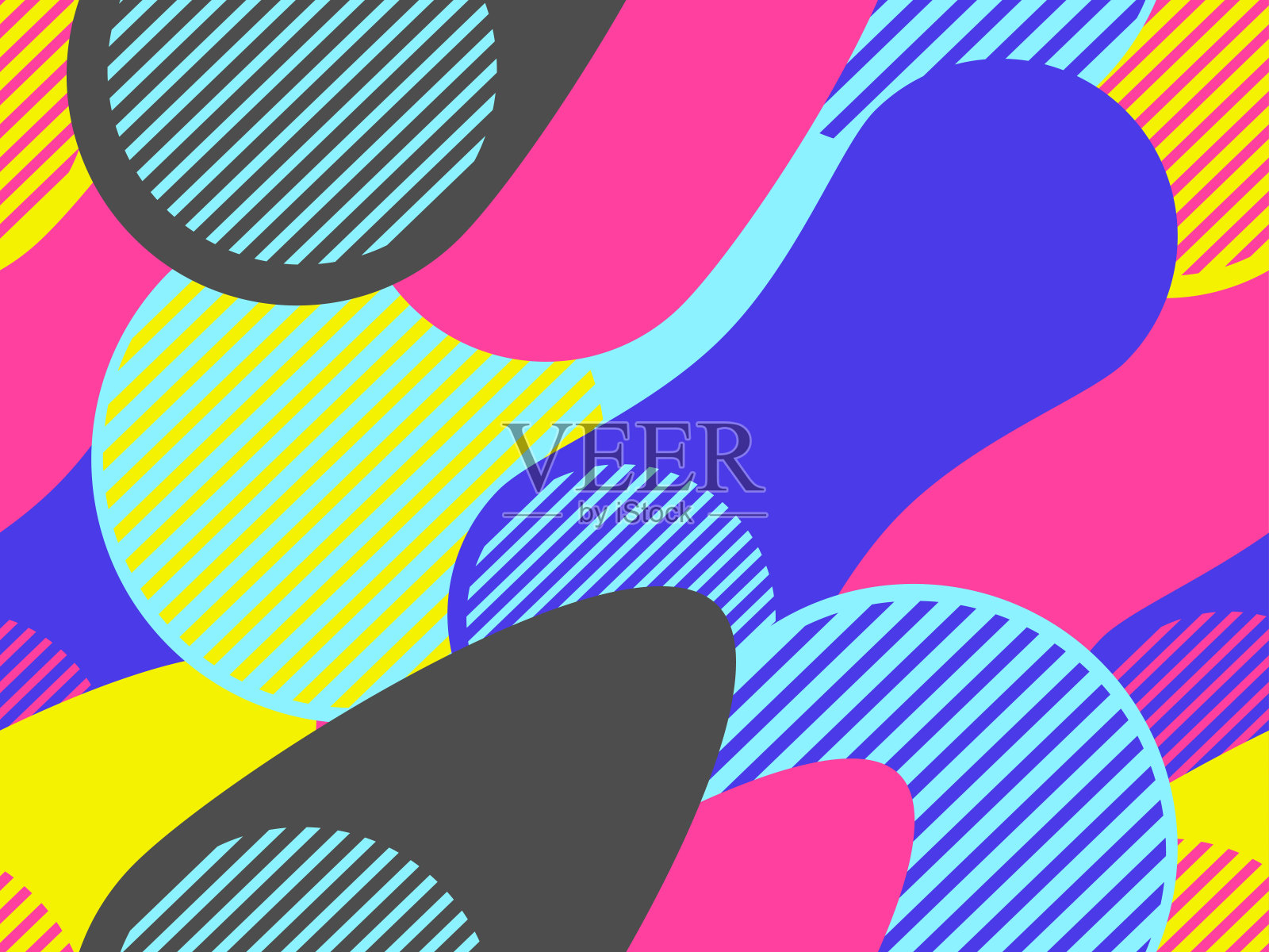 80年代风格的抽象几何无缝图案。背景适用于包装纸、印花、织物及印花。矢量图插画图片素材