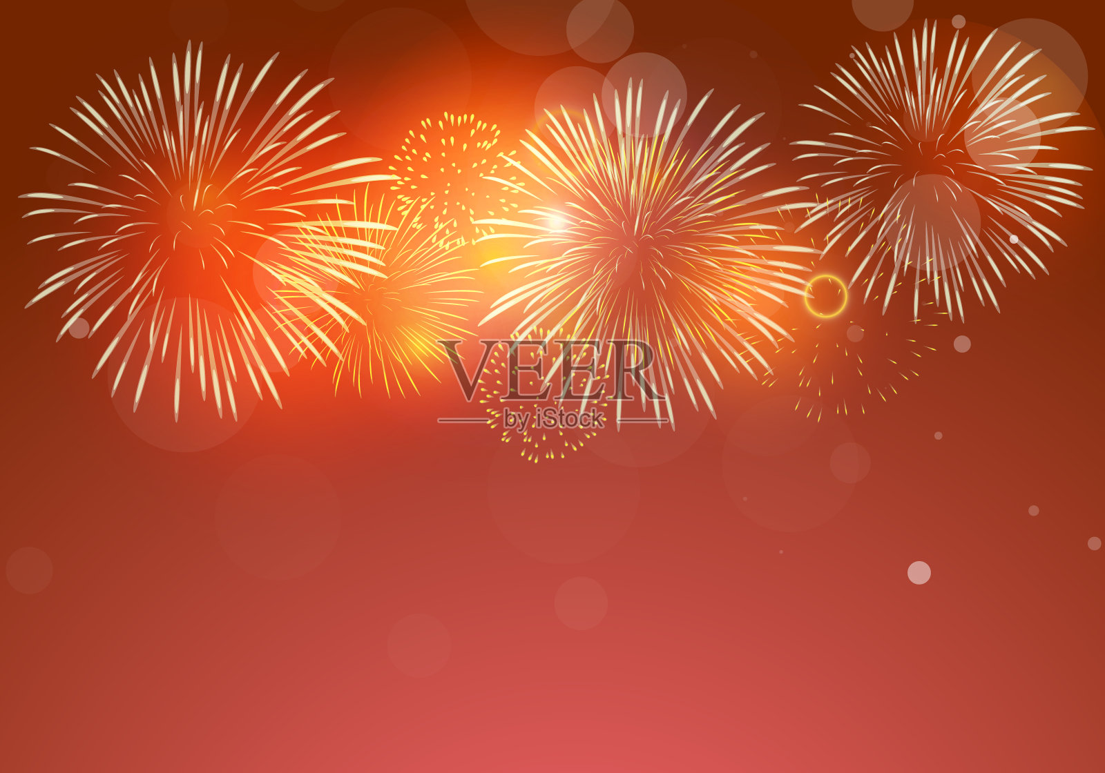 彩色的烟花矢量在暗红色的背景与火花散焦插画图片素材