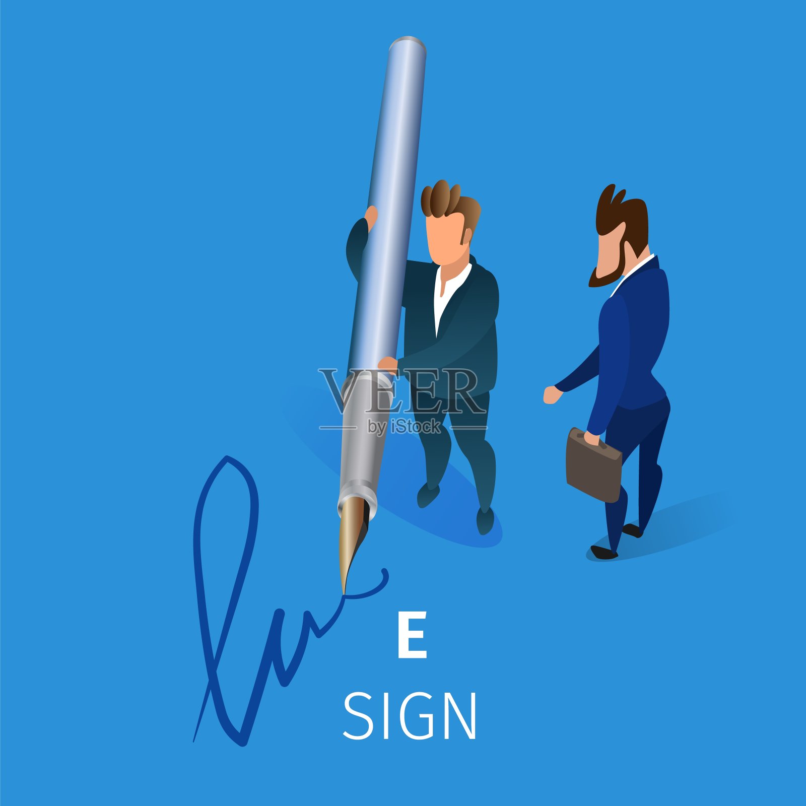 商人在合同上进行电子签名。插画图片素材