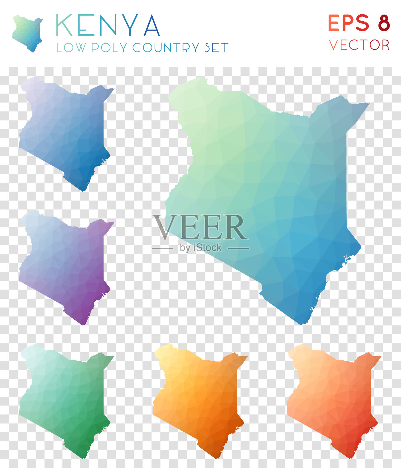 肯尼亚几何多边形地图，马赛克风格的乡村收藏。插画图片素材