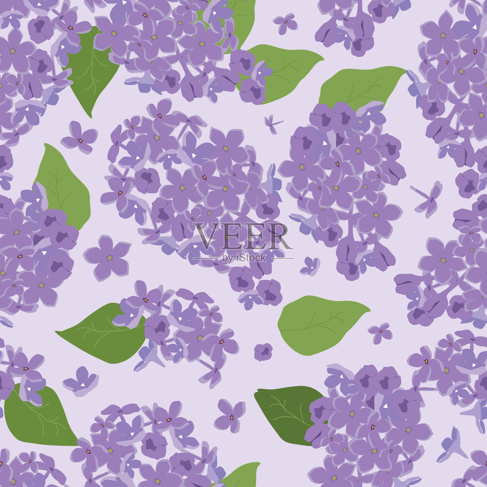 紫色背景上的丁香花的无缝图案插画图片素材