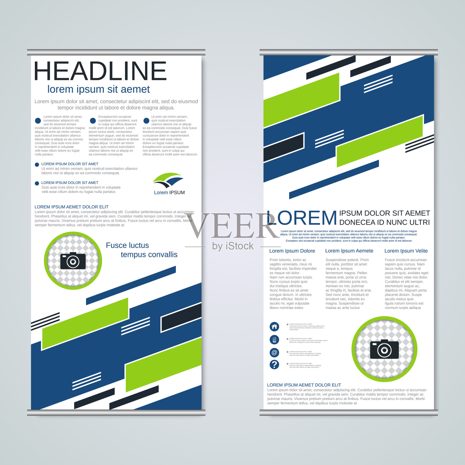 卷起两面旗帜矢量模板设计模板素材