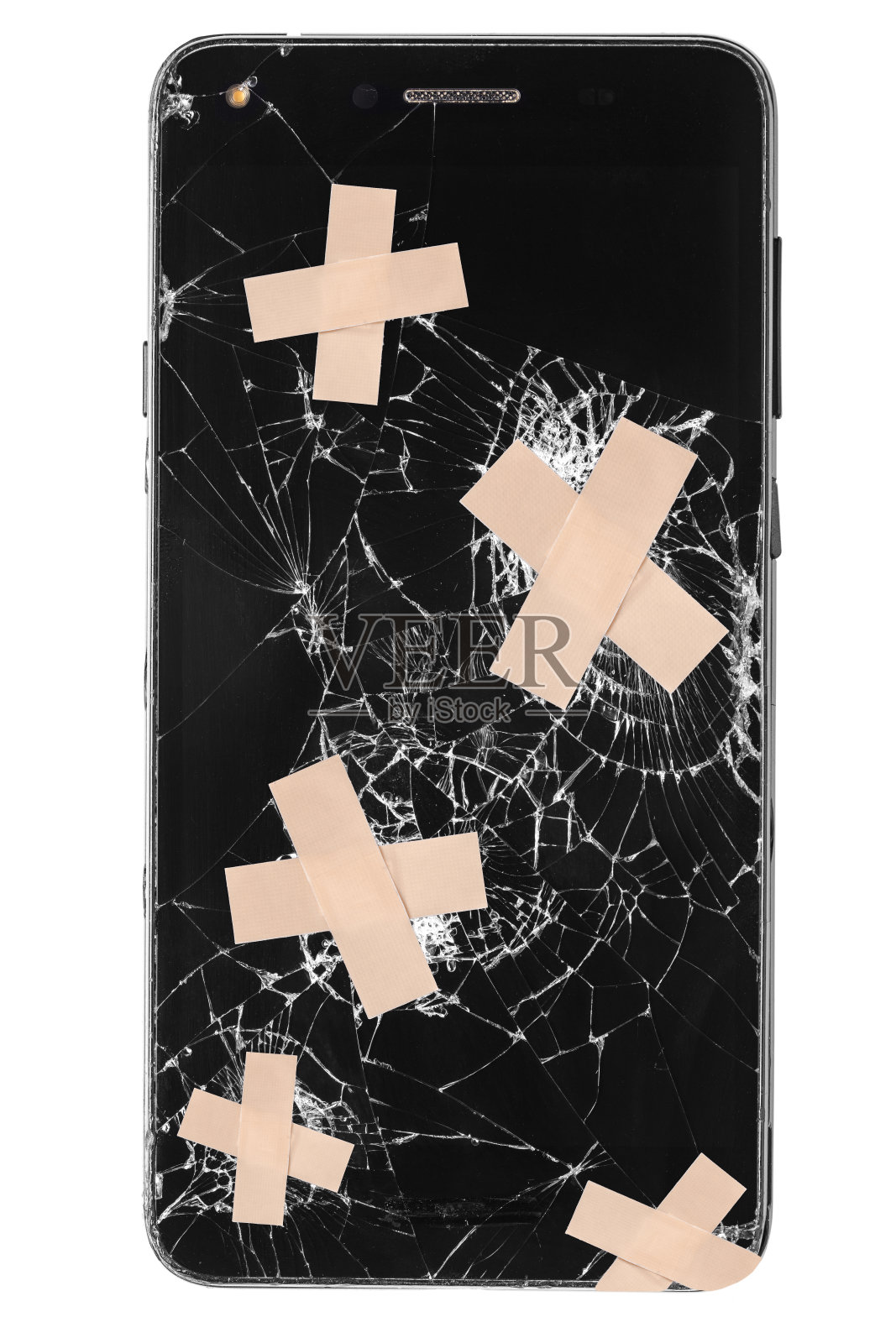 坏掉的智能手机/手机/手机孤立在白色上。剪下照片摄影图片