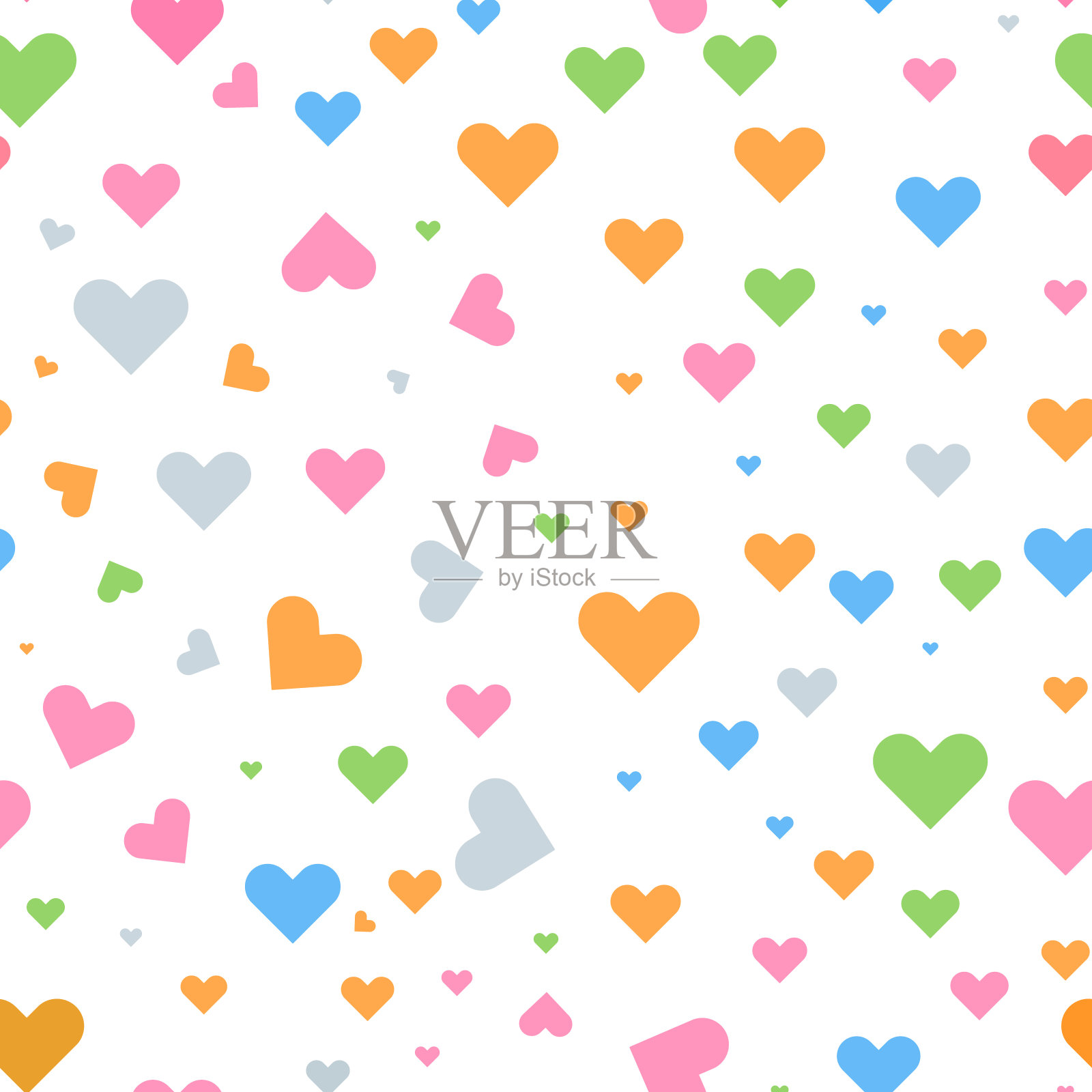 彩色心脏无缝与随机大小为您的背景或纺织品设计。纯色矢量插图。插画图片素材